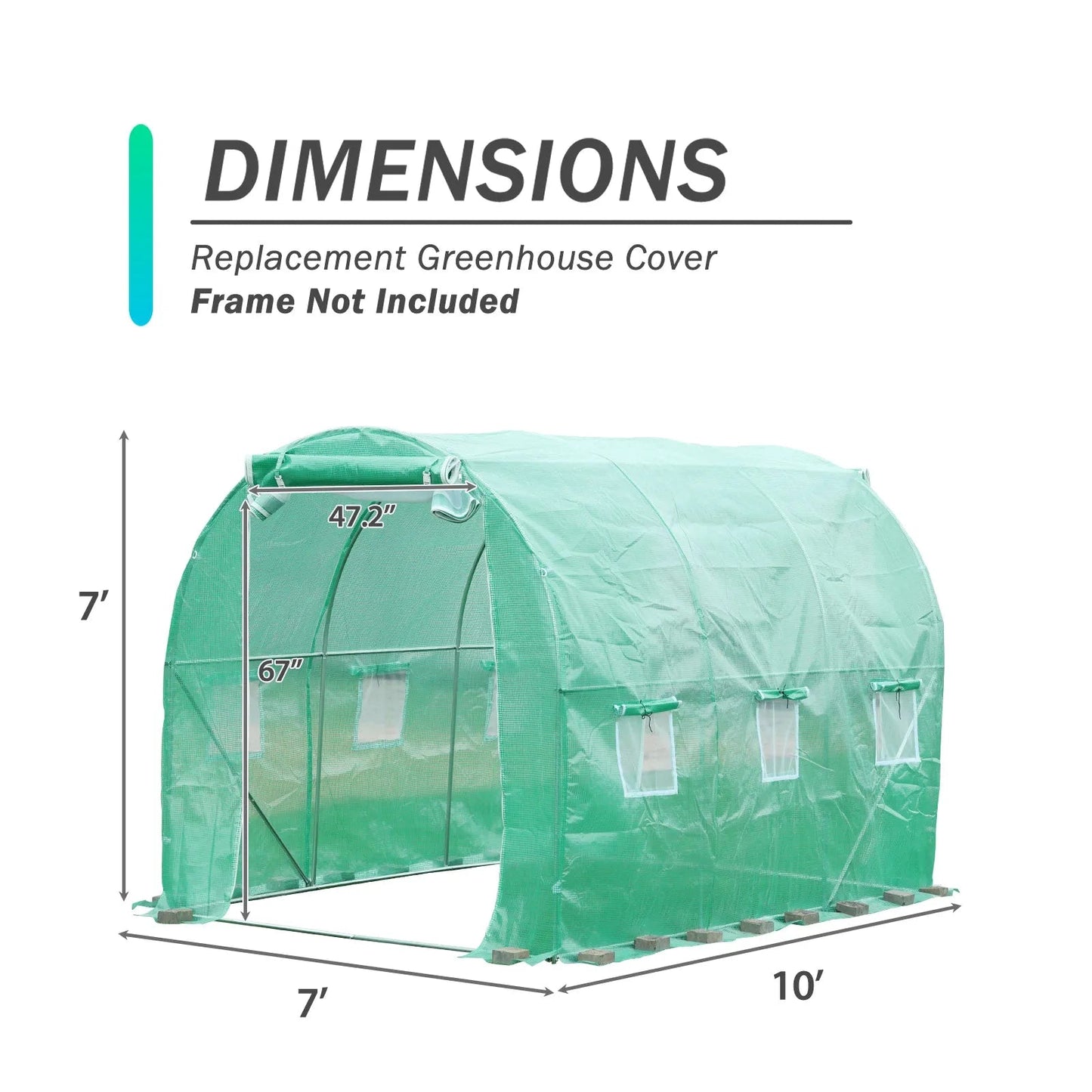 Aoodor Greenhouse Replacement Cover 10'X7'X7' Large Walk in Tunnel Outdoor Plant Gardening Greenhouse Spare Parts Cover (Frame NOT Included) product size Aoodor