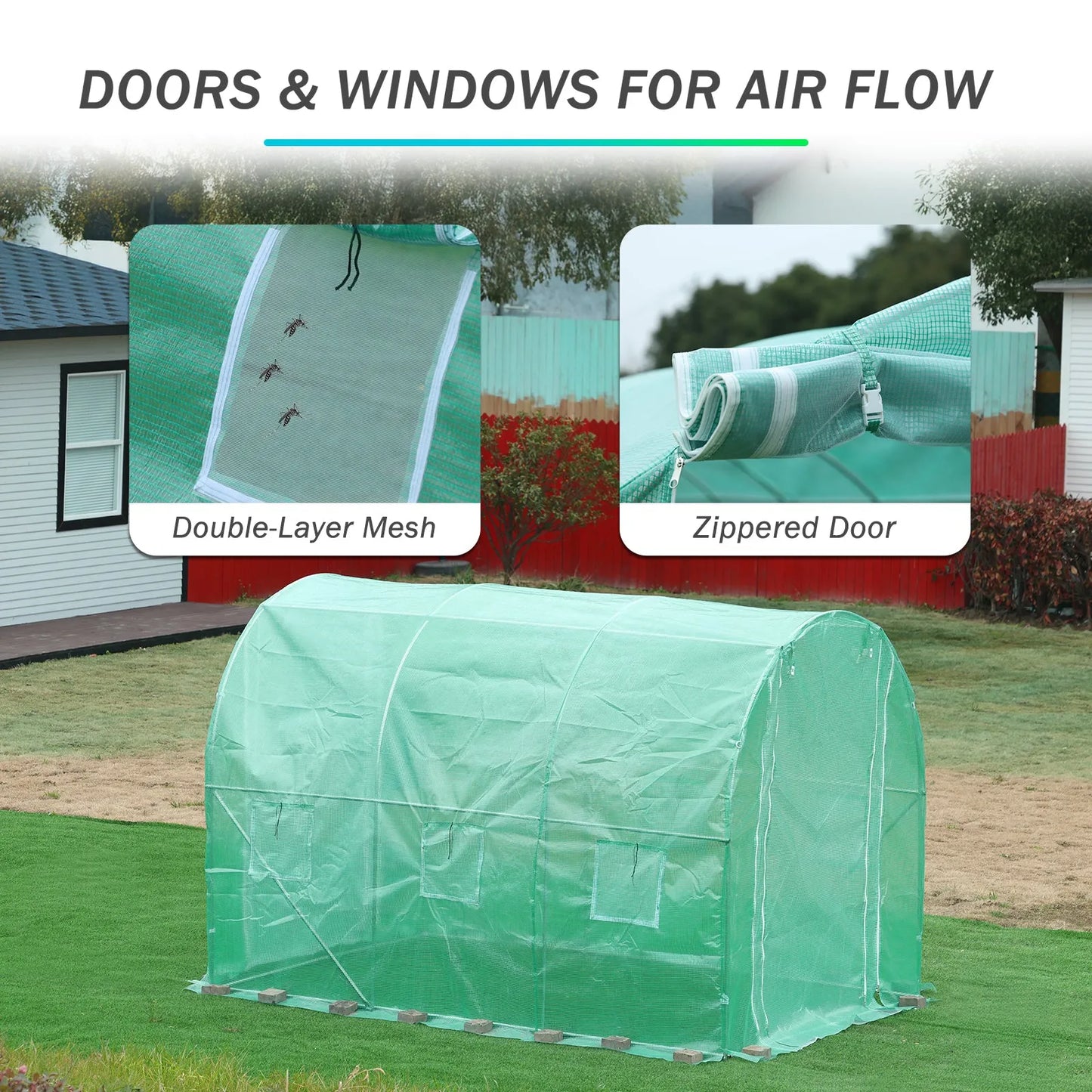 Aoodor Greenhouse Replacement Cover 10'X7'X7' Large Walk in Tunnel Outdoor Plant Gardening Greenhouse Spare Parts Cover (Frame NOT Included) Doors & Windows for air flow