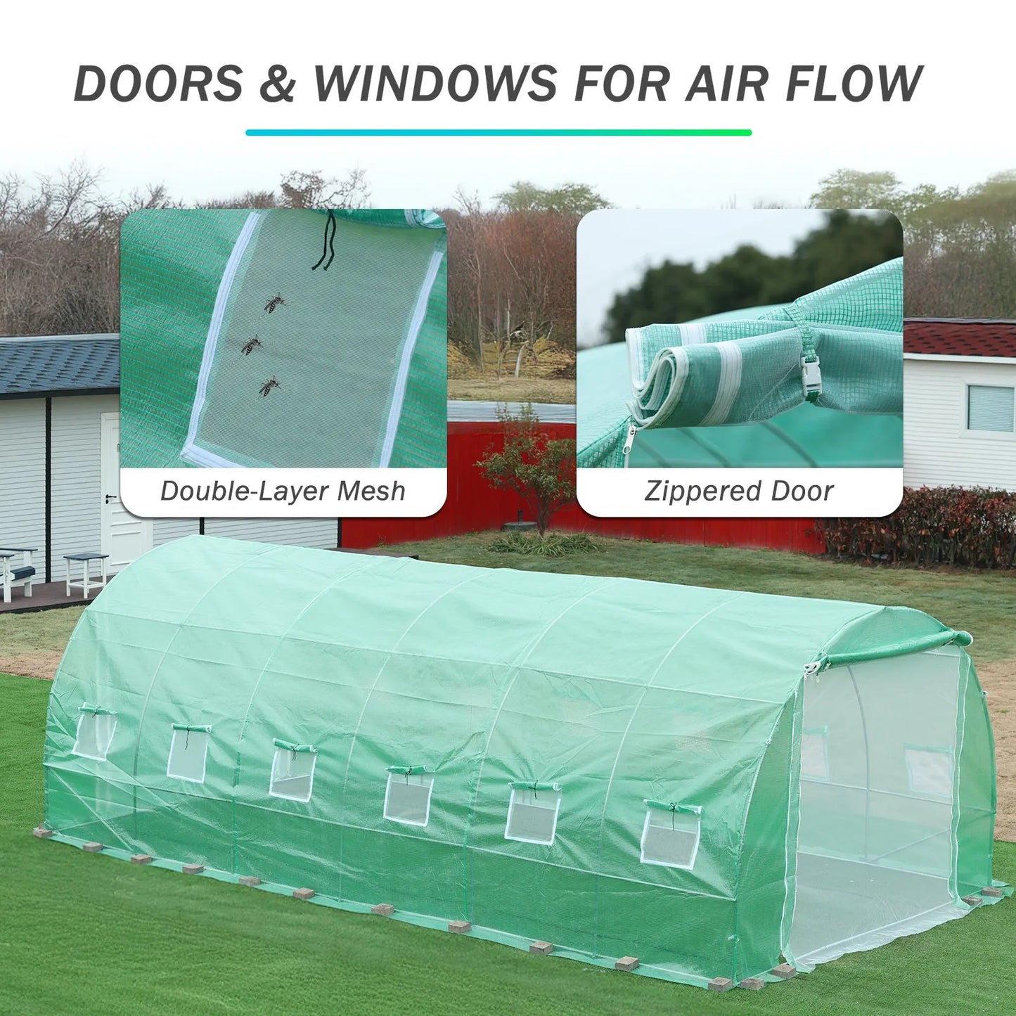 Aoodor Greenhouse Replacement Cover 20'X10'X7' Large Walk in Tunnel Outdoor Plant Gardening Greenhouse Spare Parts Cover (Frame NOT Included) Doors & Windows details