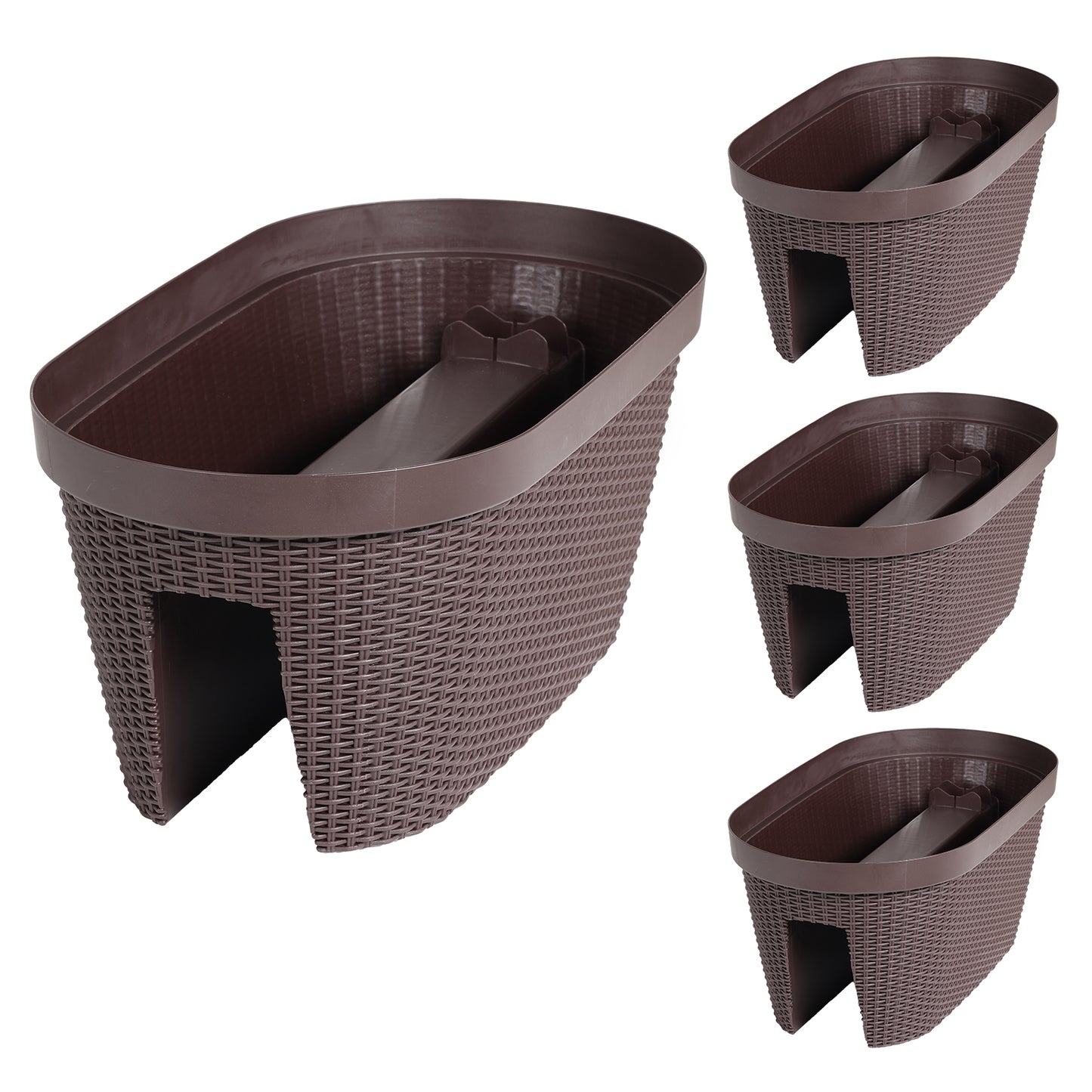 Aoodor Balcony Rattan Pattern Railing Planter Box with Drainage Holes and Adjustable Brackets