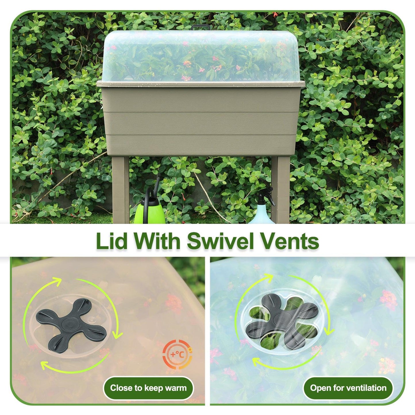 Elevated Raised Planter Box with Legs, Storage Space, Water Level Indicator - (Set of 3) Aoodor Lid only