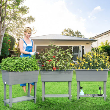 Elevated Raised Planter Box with Legs, Water Level Indicator - Set of 3 Aoodor Grey