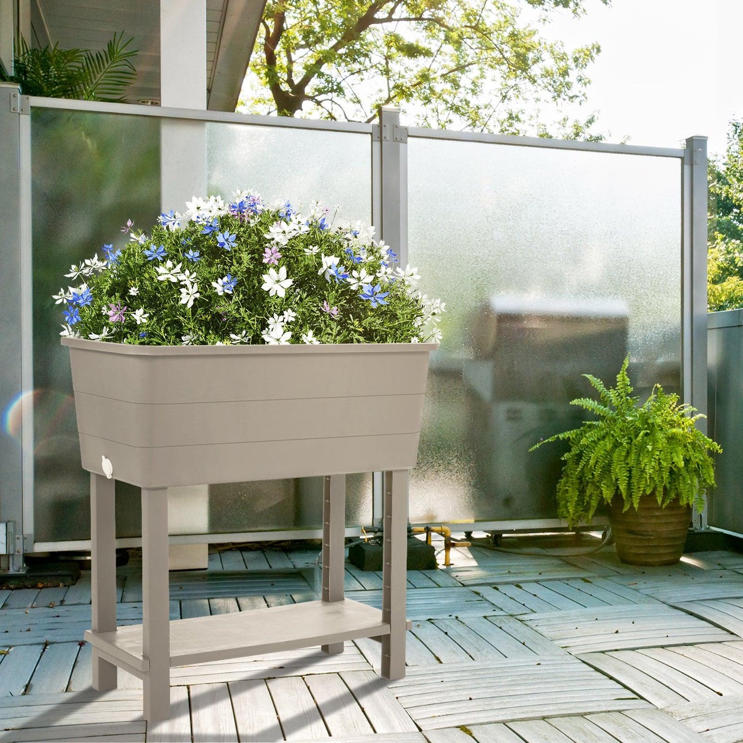 Elevated Raised Planter Box with Legs, Water Level Indicator - Set of 3 Aoodor Brown