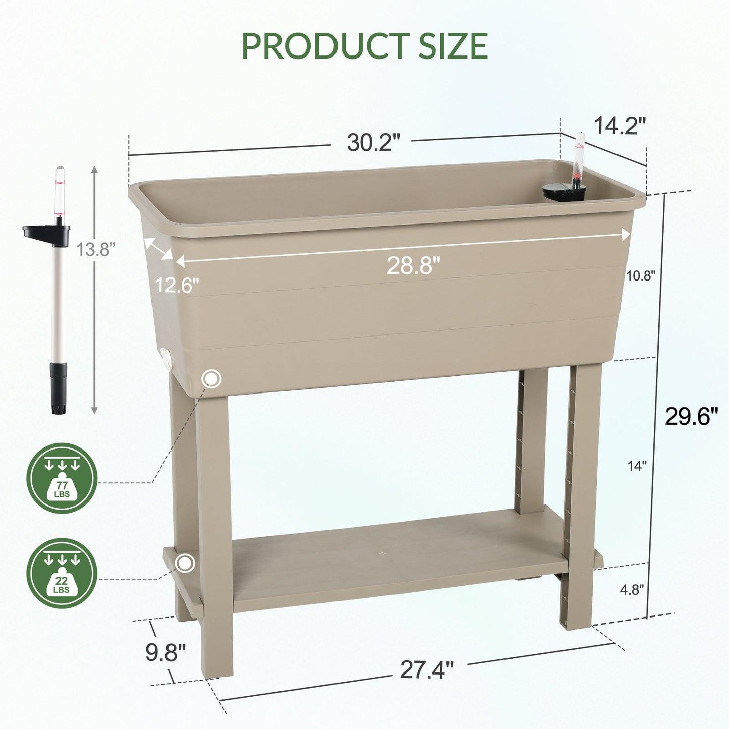 Elevated Raised Planter Box with Legs, Water Level Indicator - Set of 3 Aoodor Brown