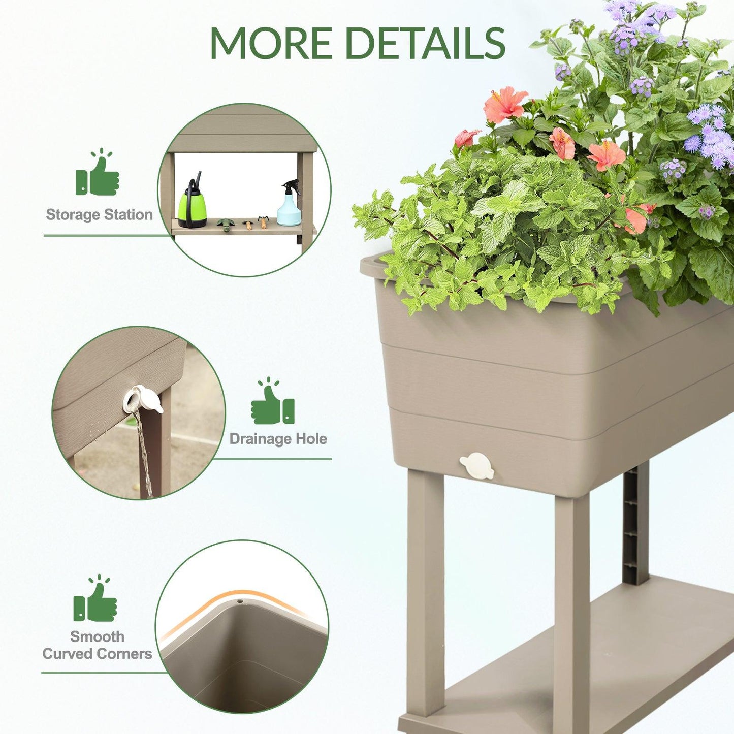 Elevated Raised Planter Box with Legs, Water Level Indicator - Set of 3 Aoodor Brown