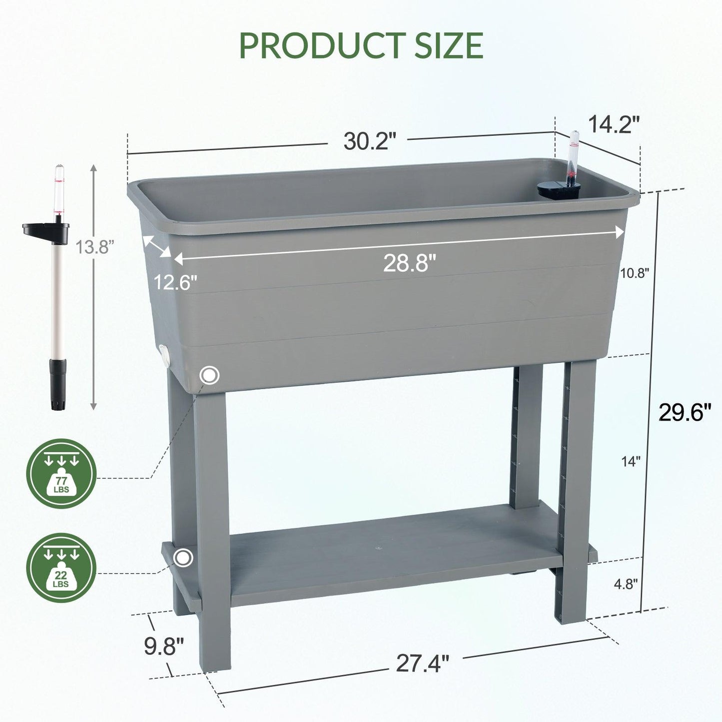 Elevated Raised Planter Box with Legs, Water Level Indicator - Set of 3 Aoodor Grey