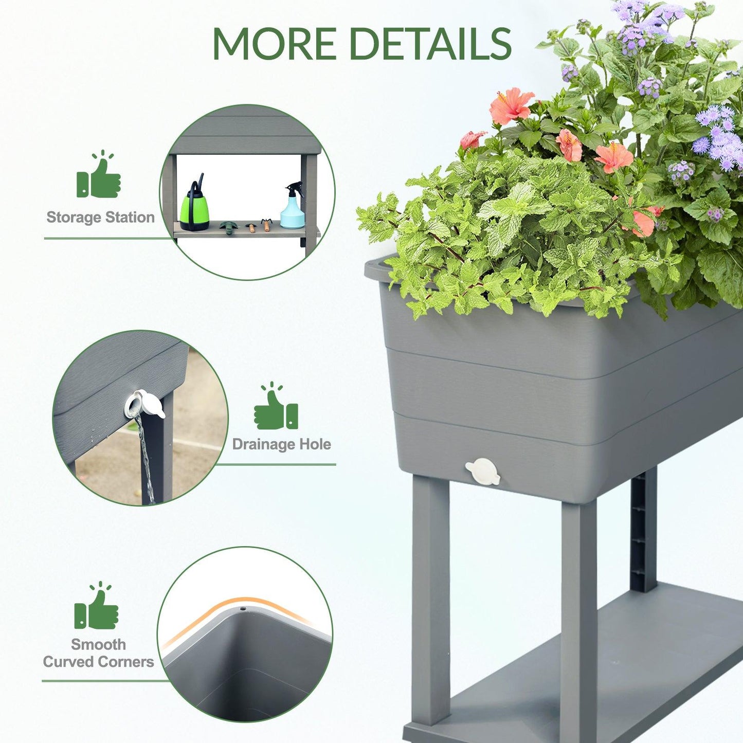 Elevated Raised Planter Box with Legs, Water Level Indicator - Set of 3 Aoodor Grey