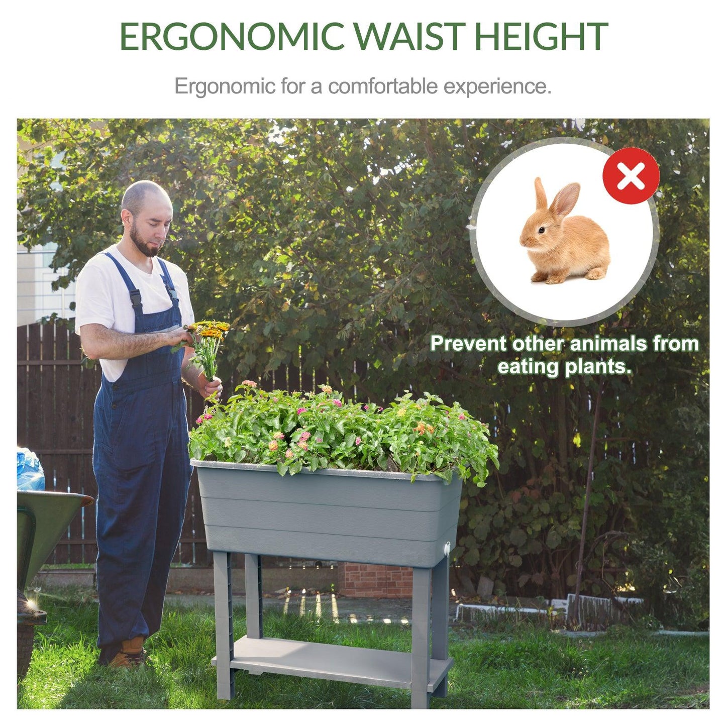 Elevated Raised Planter Box with Legs, Water Level Indicator - Set of 3 Aoodor Grey