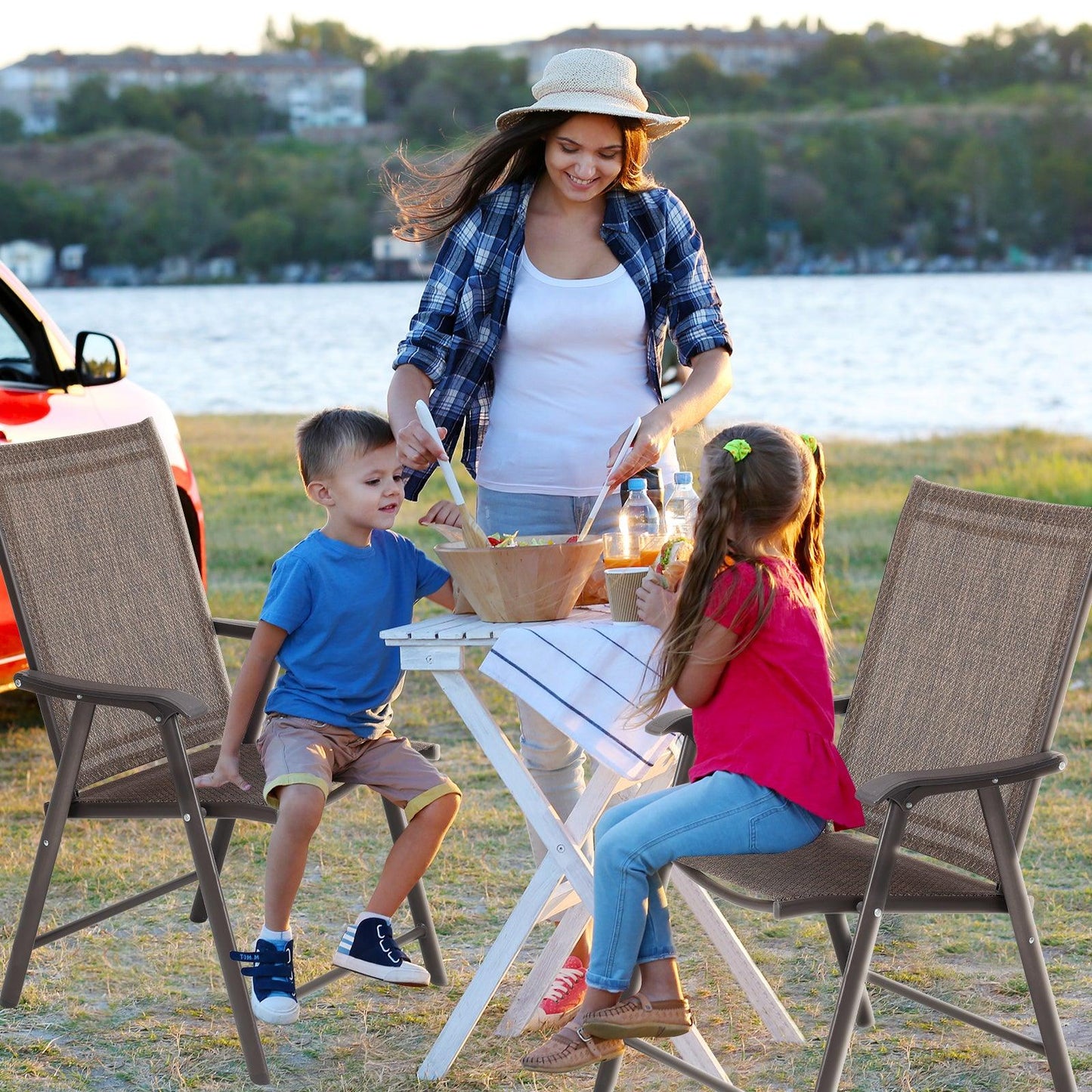 Folding Patio Chairs - Set of 4, Ideal for Patio and Outdoor Use Aoodor Brown