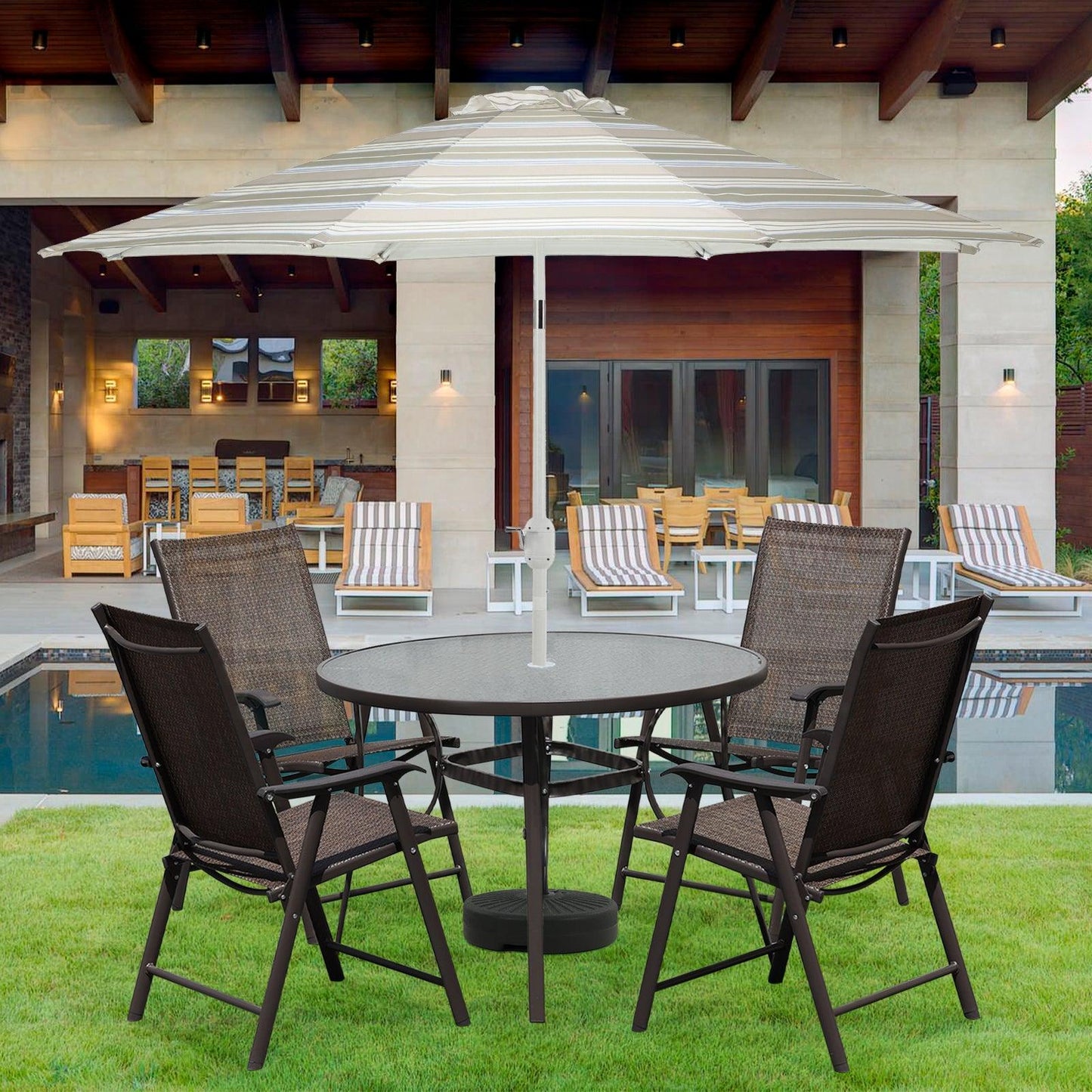 Folding Patio Chairs - Set of 4, Ideal for Patio and Outdoor Use Aoodor Brown