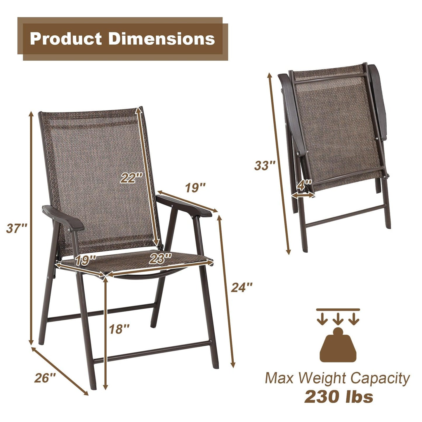 Folding Patio Chairs - Set of 4, Ideal for Patio and Outdoor Use Aoodor Brown