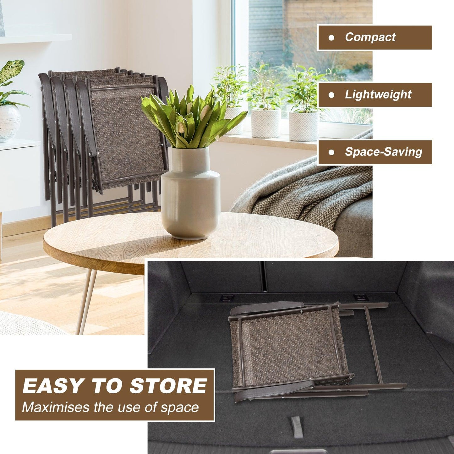 Folding Patio Chairs - Set of 4, Ideal for Patio and Outdoor Use Aoodor Brown