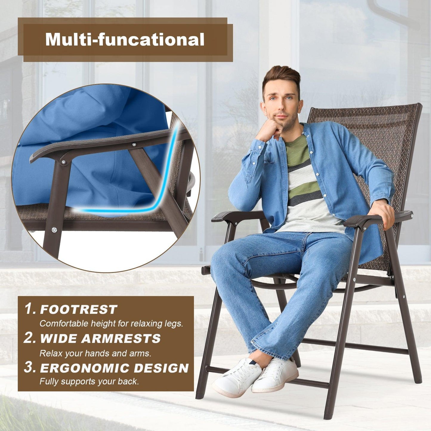 Folding Patio Chairs - Set of 4, Ideal for Patio and Outdoor Use Aoodor Brown