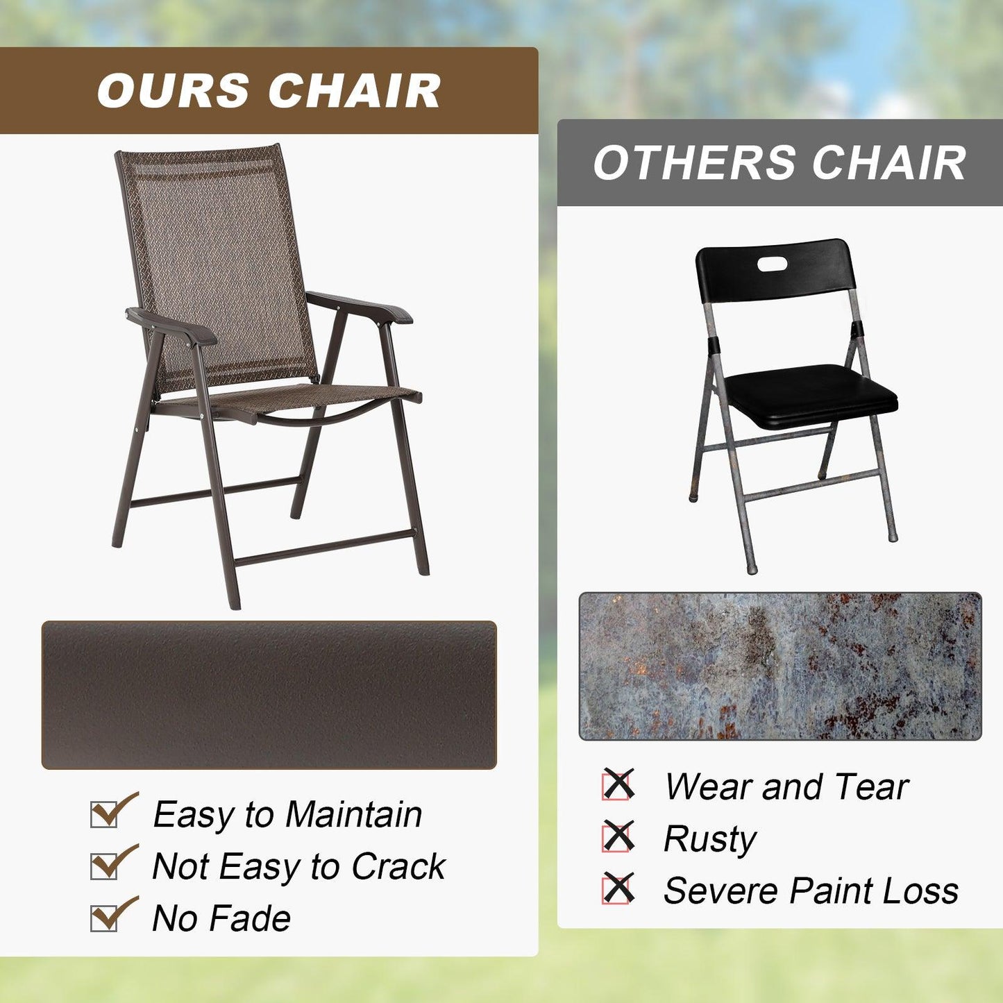 Folding Patio Chairs - Set of 4, Ideal for Patio and Outdoor Use Aoodor Brown