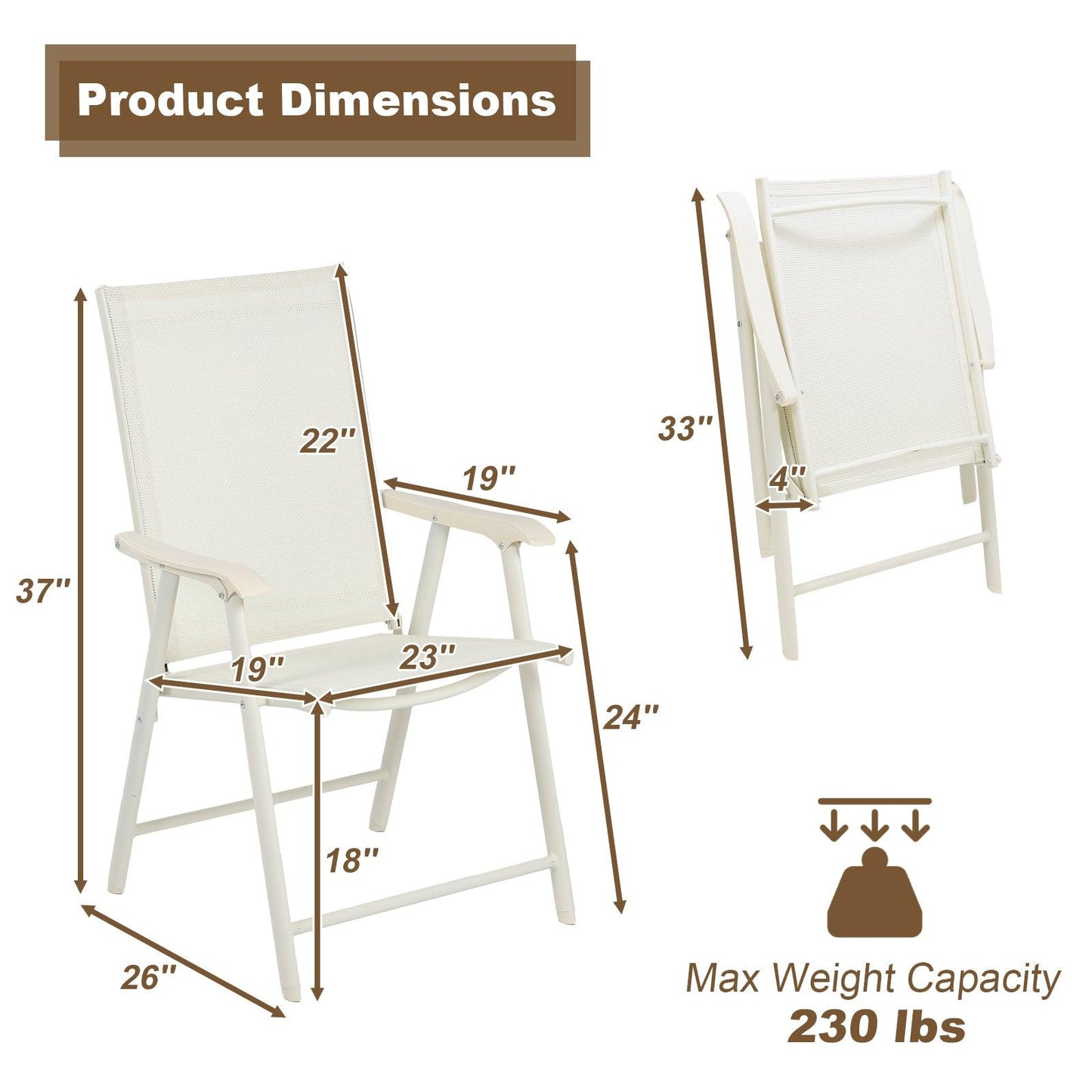 Folding Patio Chairs - Set of 4, Ideal for Patio and Outdoor Use Aoodor White