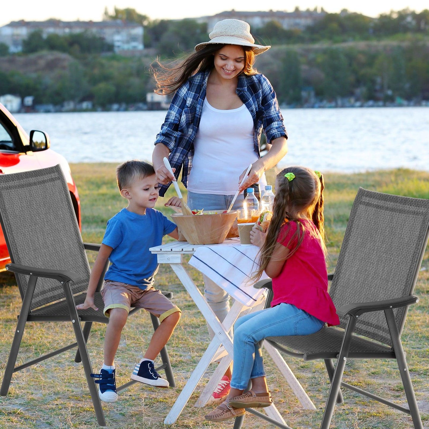 Folding Patio Chairs - Set of 4, Ideal for Patio and Outdoor Use Aoodor Black