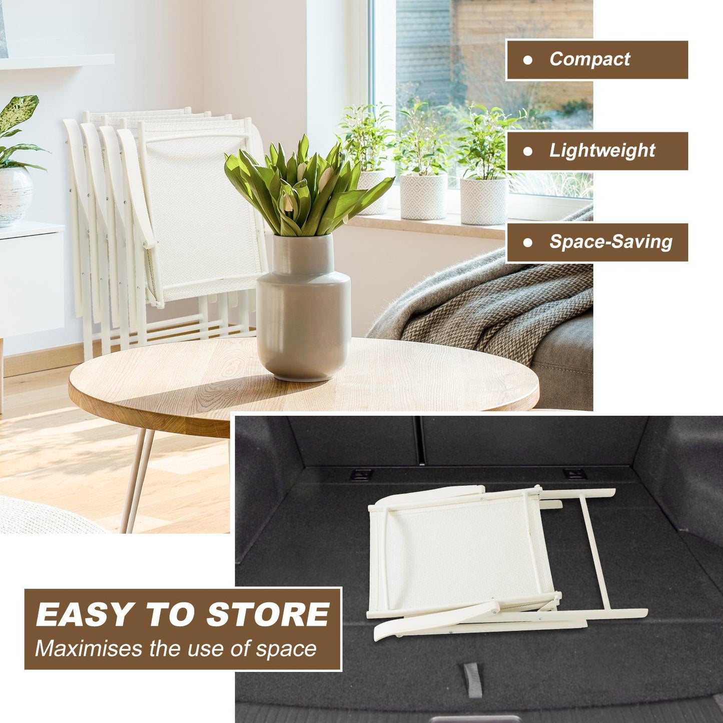 Folding Patio Chairs - Set of 4, Ideal for Patio and Outdoor Use Aoodor White