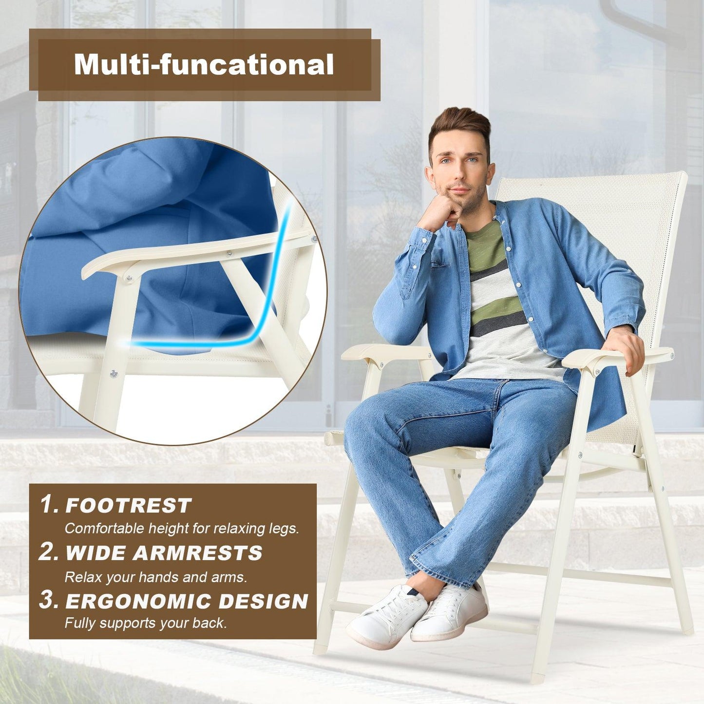 Folding Patio Chairs - Set of 4, Ideal for Patio and Outdoor Use Aoodor White