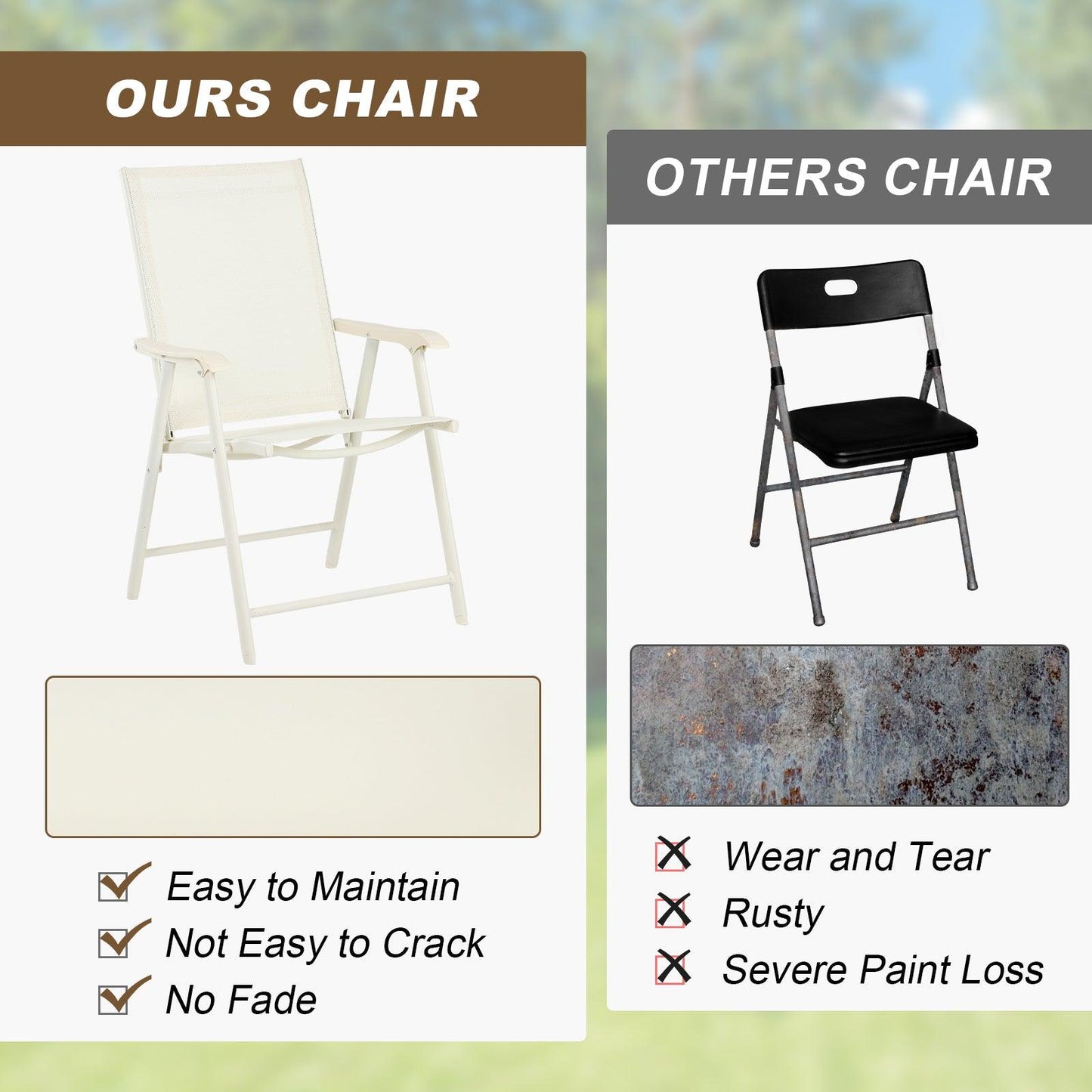 Folding Patio Chairs - Set of 4, Ideal for Patio and Outdoor Use Aoodor White