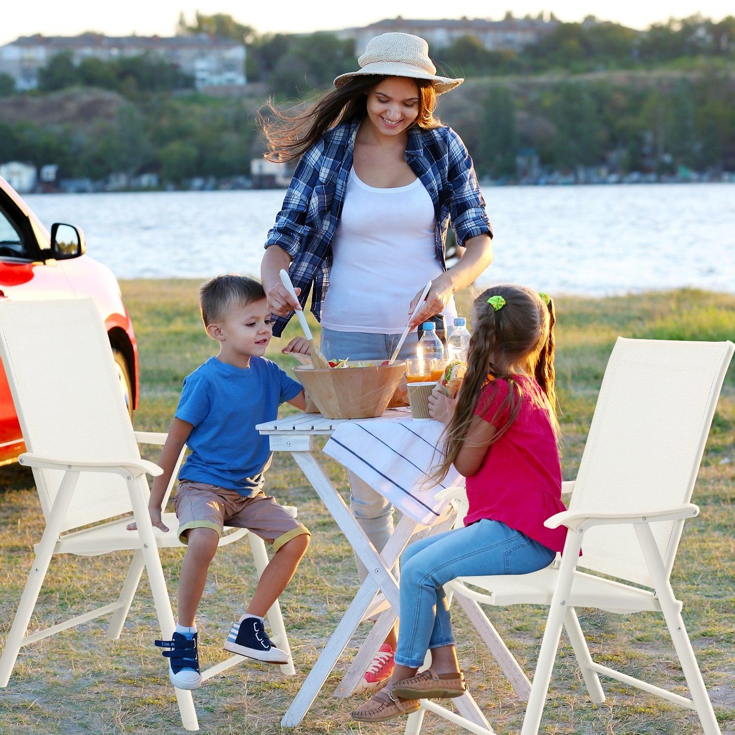 Folding Patio Chairs - Set of 4, Ideal for Patio and Outdoor Use Aoodor White
