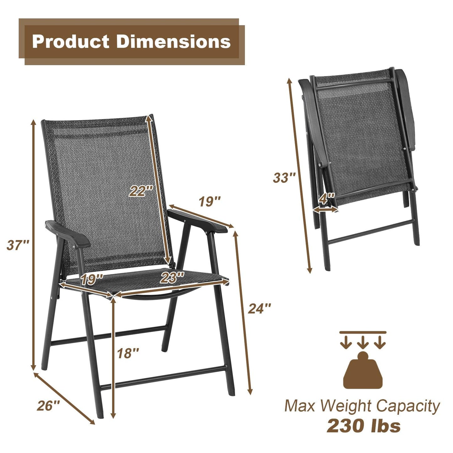 Folding Patio Chairs - Set of 4, Ideal for Patio and Outdoor Use Aoodor Black