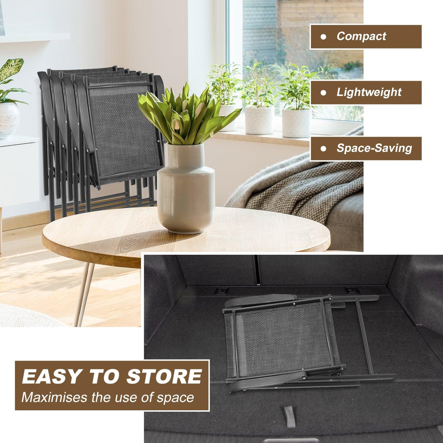 Folding Patio Chairs - Set of 4, Ideal for Patio and Outdoor Use Aoodor Black