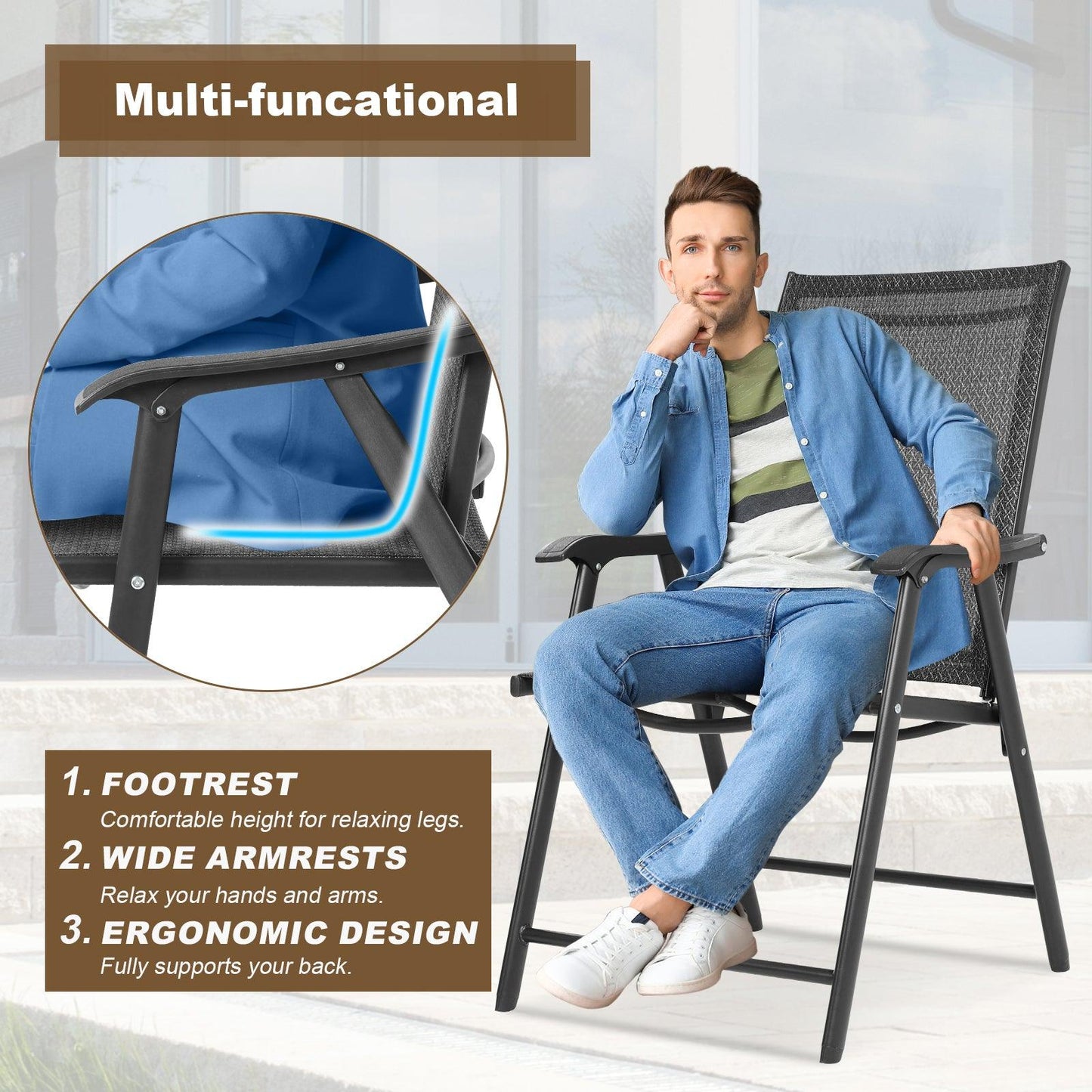 Folding Patio Chairs - Set of 4, Ideal for Patio and Outdoor Use Aoodor Black