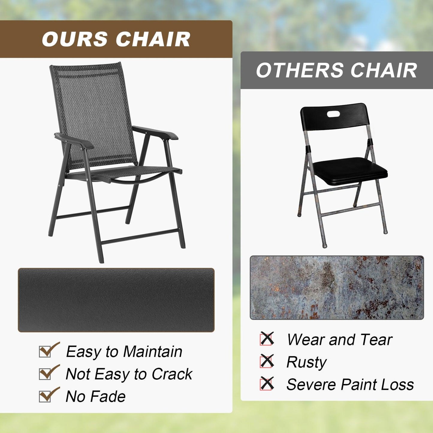 Folding Patio Chairs - Set of 4, Ideal for Patio and Outdoor Use Aoodor Black