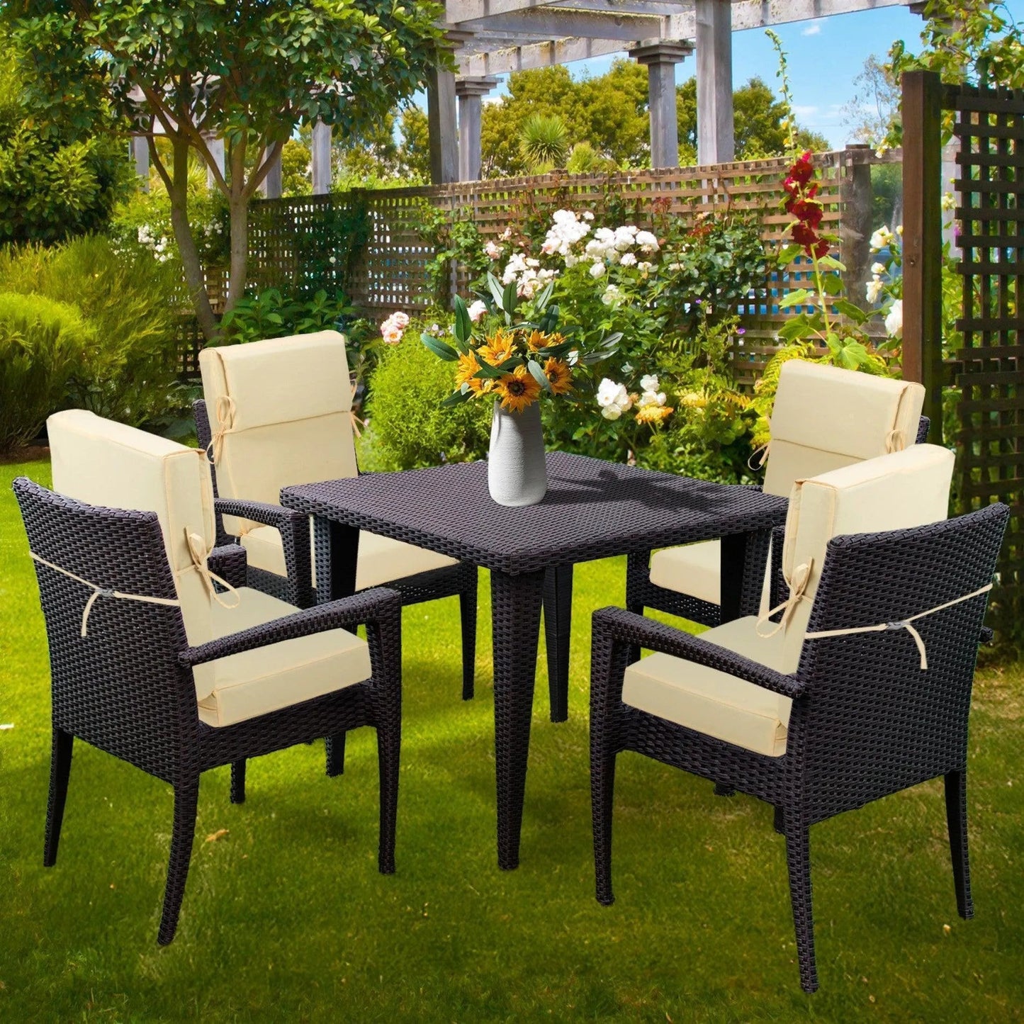High Back Chair Cushions Set of 4, UV-Protected & Water-Resistant, 45 x 22 x 4 Inches Lightyellow for Outdoor Patio Dinner Chair Cushions Aoodor Aoodor