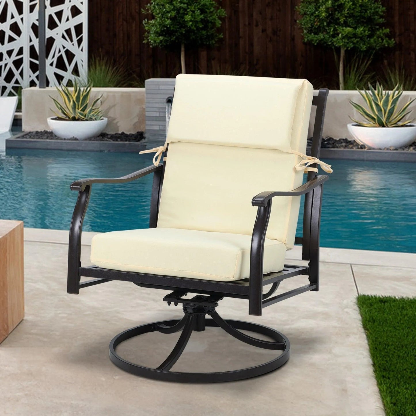 High Back Chair Cushions Set of 4, UV-Protected & Water-Resistant, 45 x 22 x 4 Inches Lightyellow for Patio Backyard Deck Aoodor Aoodor