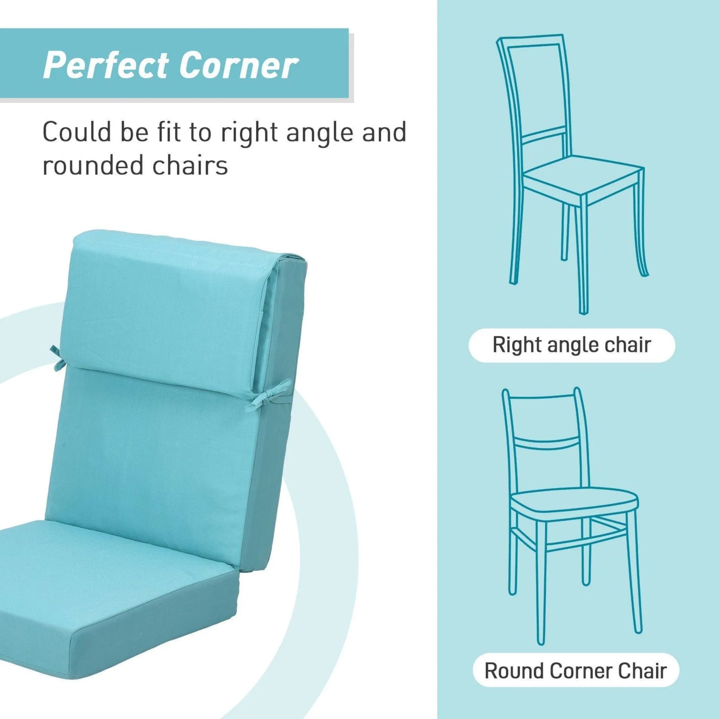 Aoodor High Back Chair Cushions Set of 4, UV-Protected & Water-Resistant, 45 x 22 x 4 Inches Blue Could be fit to right angle and rounded chairs