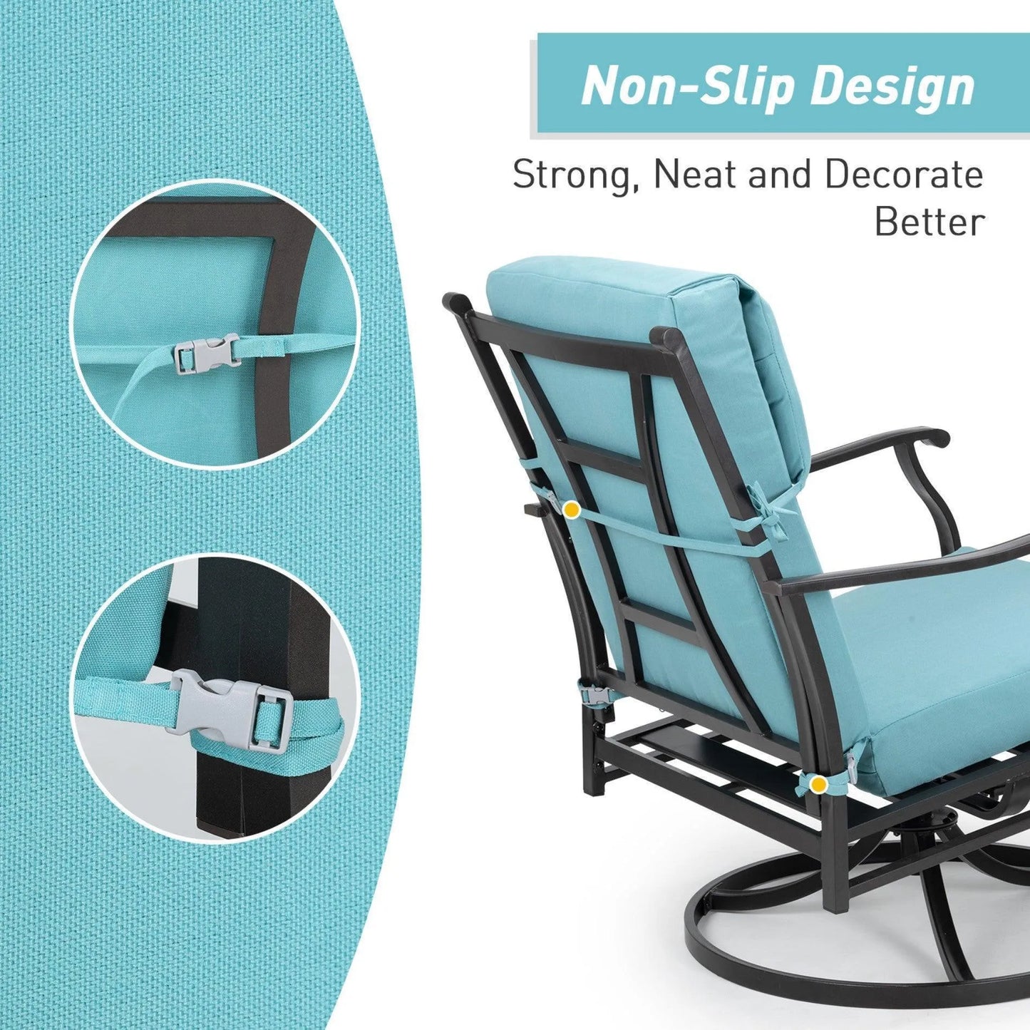 High Back Chair Cushions Set of 4, UV-Protected & Water-Resistant, 45 x 22 x 4 Inches Blue Non-Slip Design Aoodor