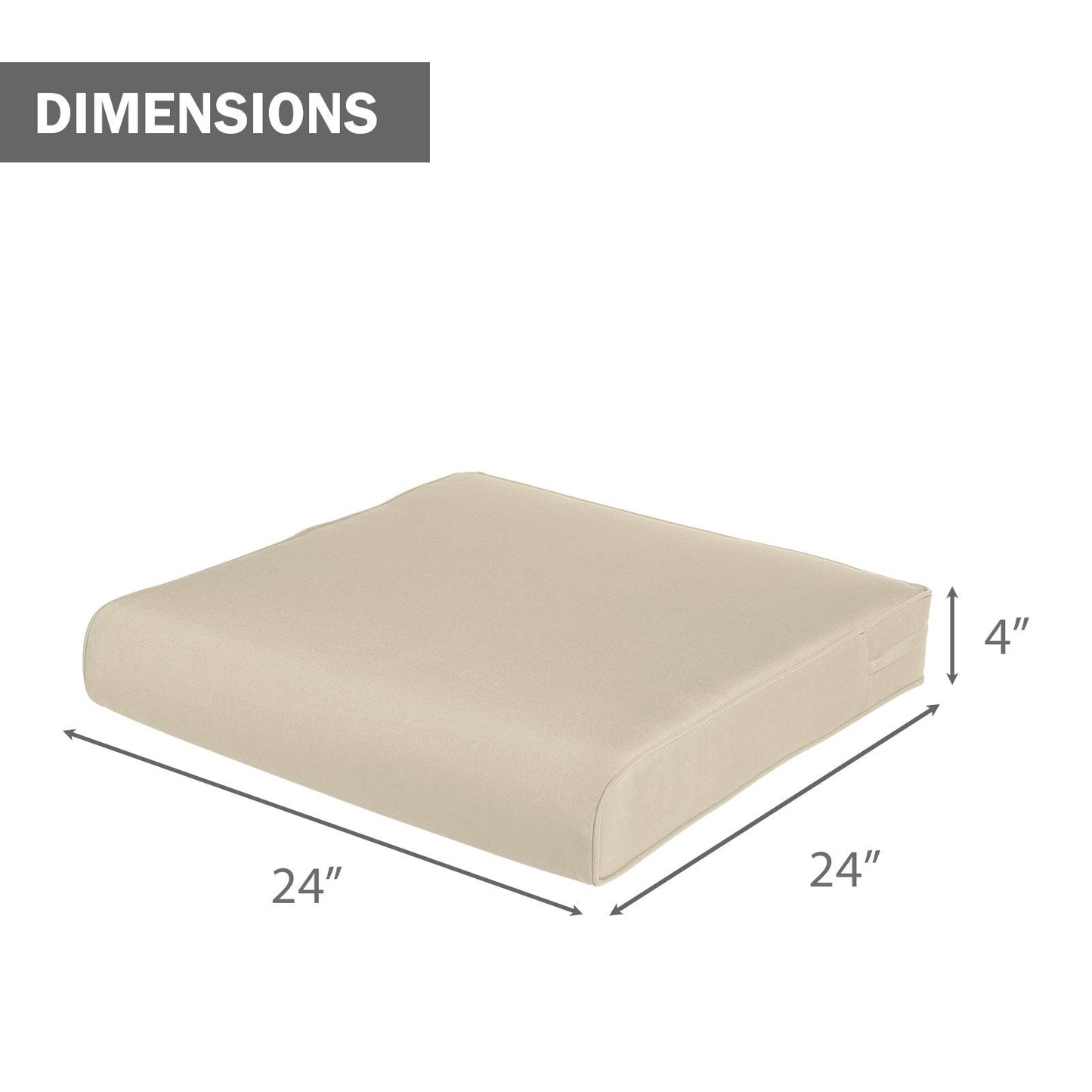 Outdoor Chair Cushion , Removable Cover with Hidden Zipper, Adaptable Secure Ties - Khaki