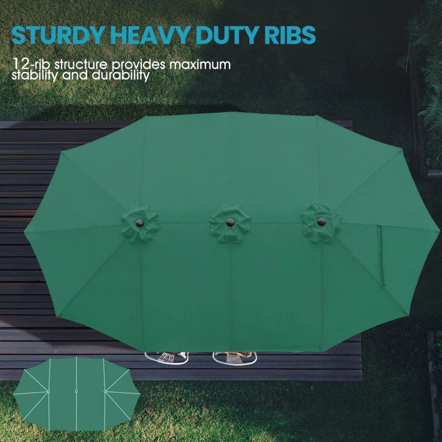 Market Umbrella with Base Stand 15 Ft. Green Aoodor Aoodor