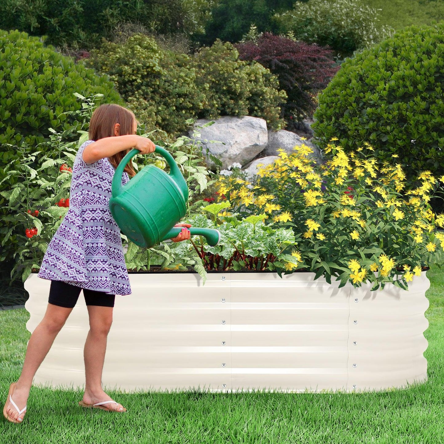 Metal raised garden Bed - 60'' x 24'' x 17''(H)- Beige Aoodor