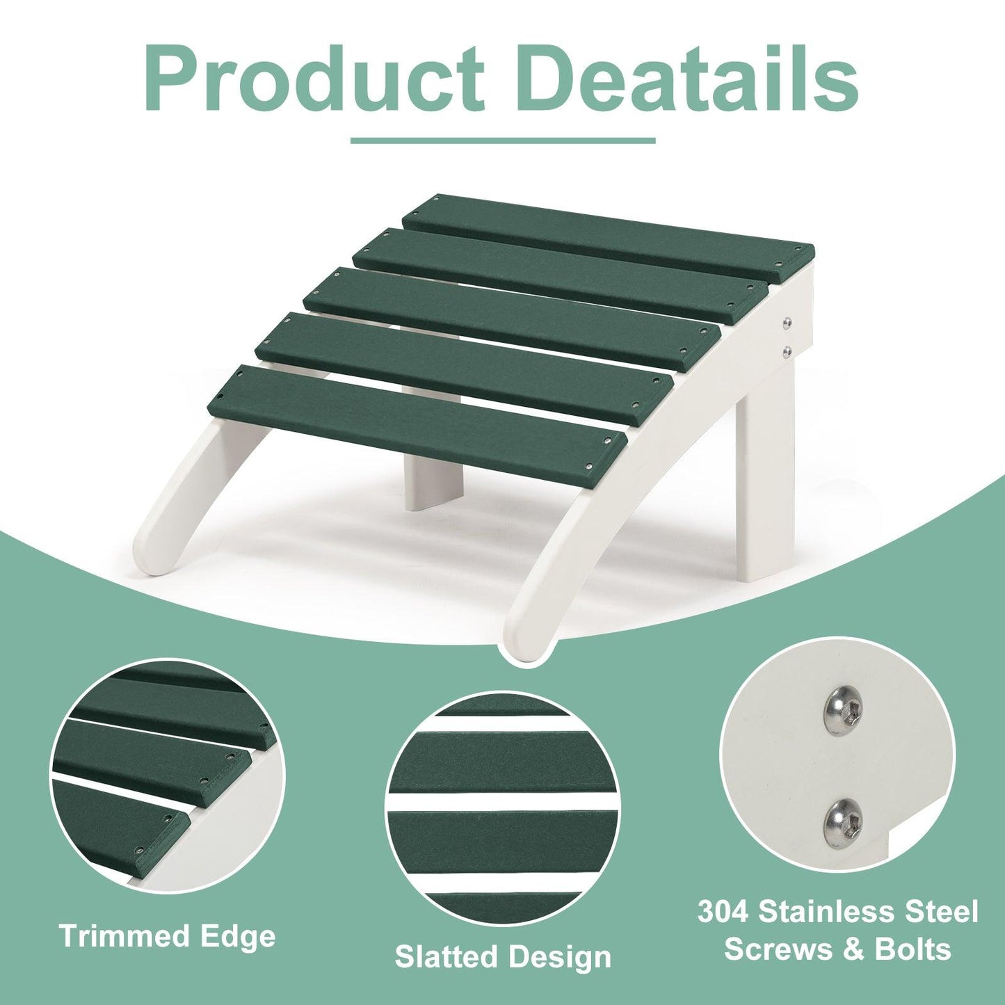 Outdoor Adirondack Ottoman - Weather-Resistant HDPE Patio Footrest for Ultimate Relaxation Aoodor