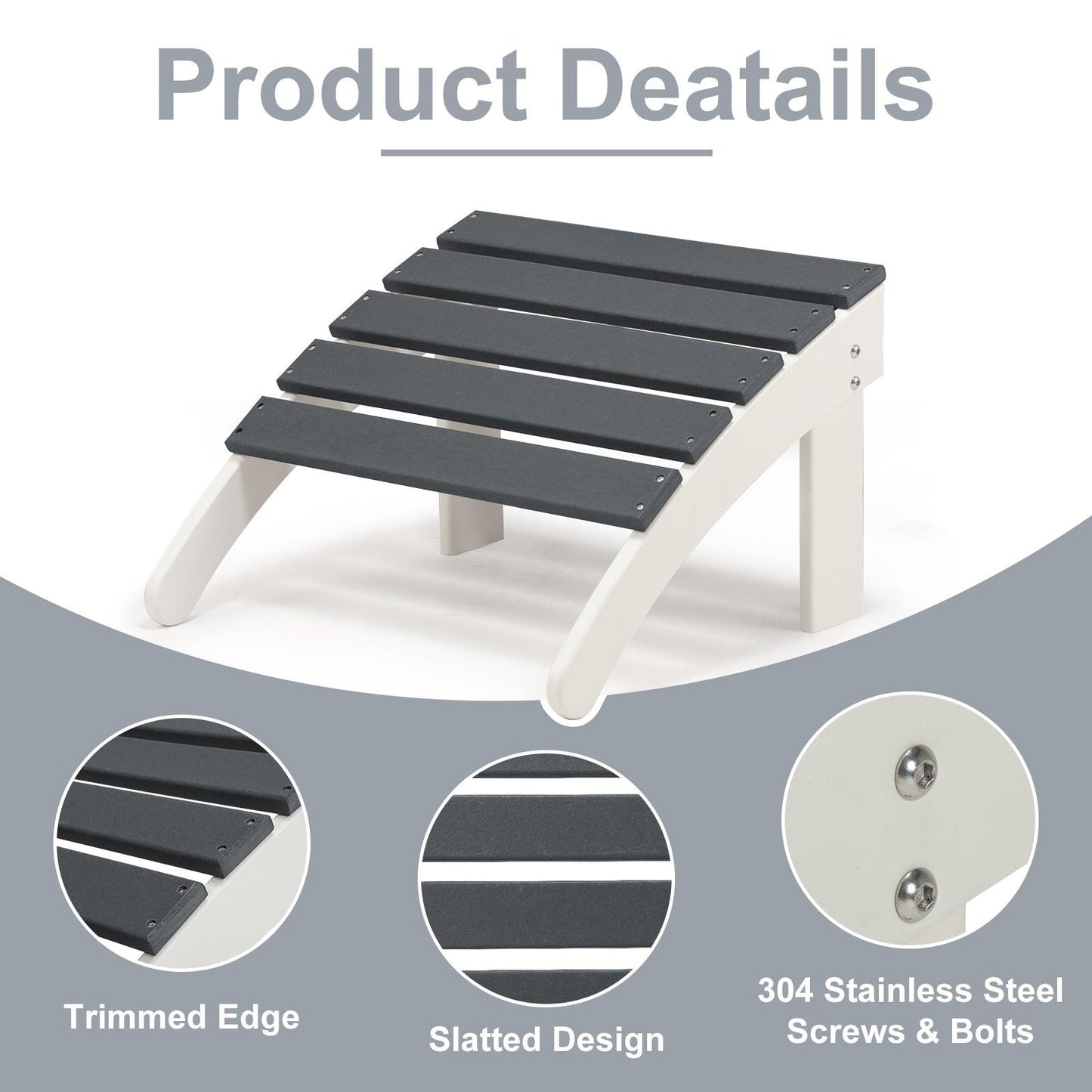 Outdoor Adirondack Ottoman - Weather-Resistant HDPE Patio Footrest for Ultimate Relaxation Aoodor