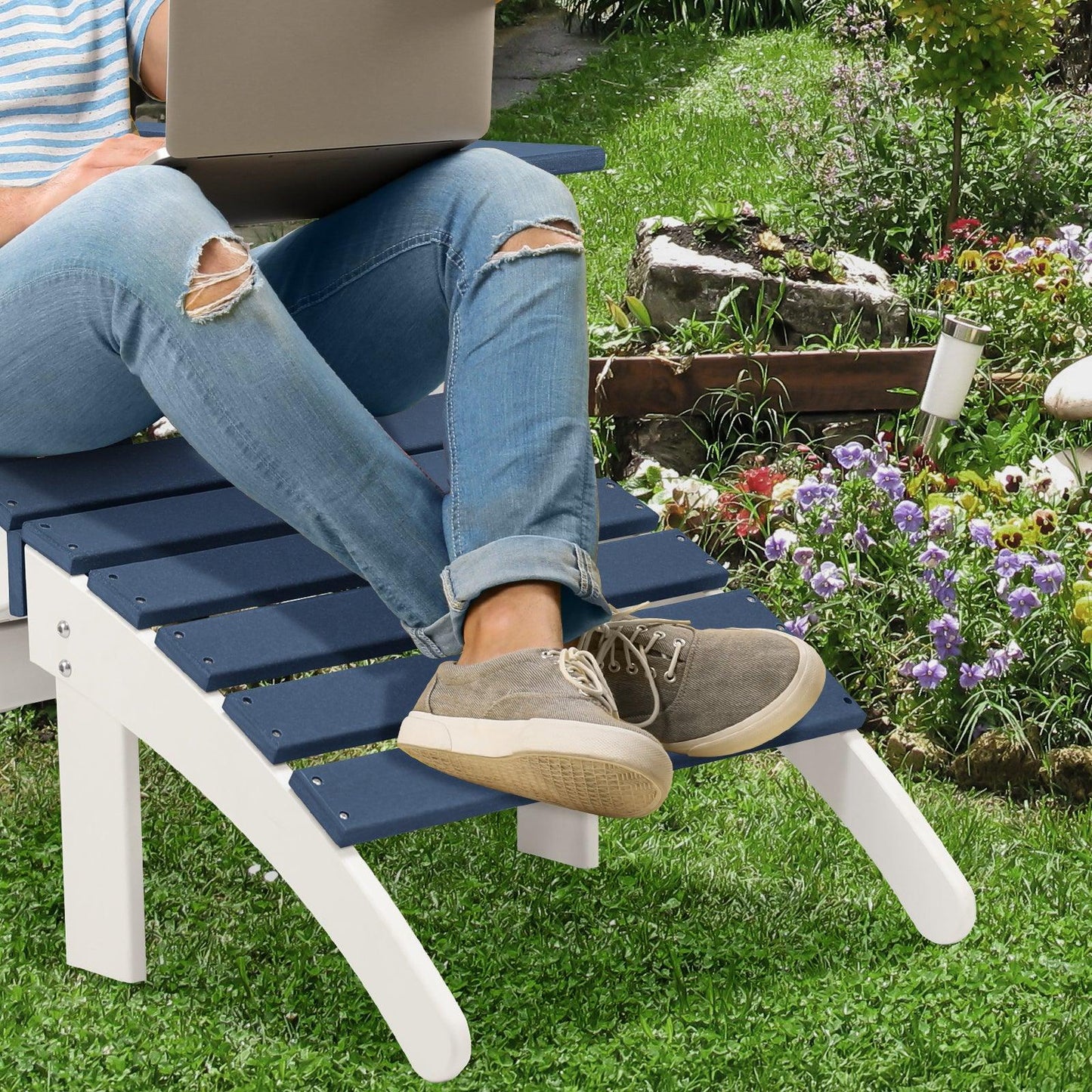 Outdoor Adirondack Ottoman - Weather-Resistant HDPE Patio Footrest for Ultimate Relaxation Aoodor