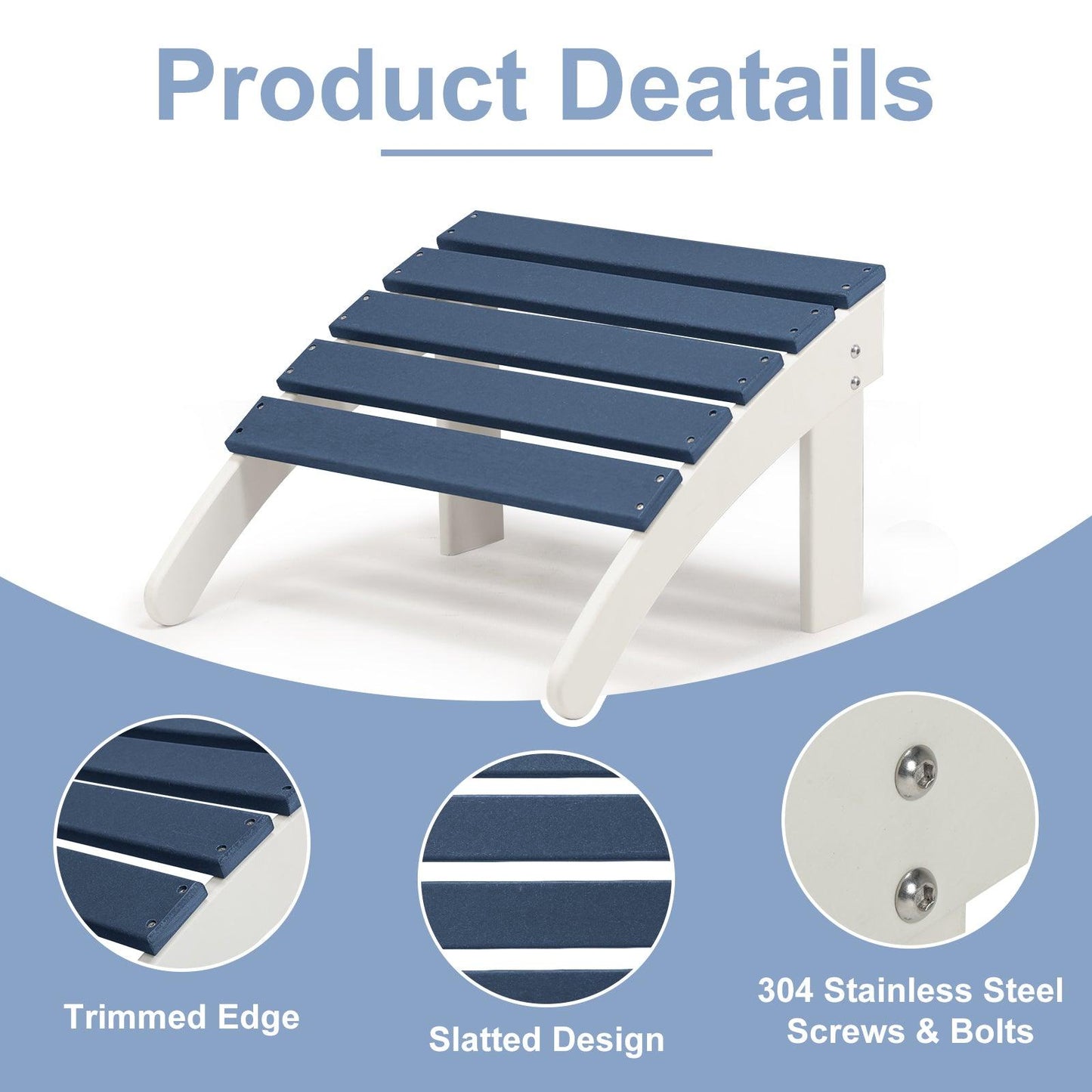 Outdoor Adirondack Ottoman - Weather-Resistant HDPE Patio Footrest for Ultimate Relaxation Aoodor