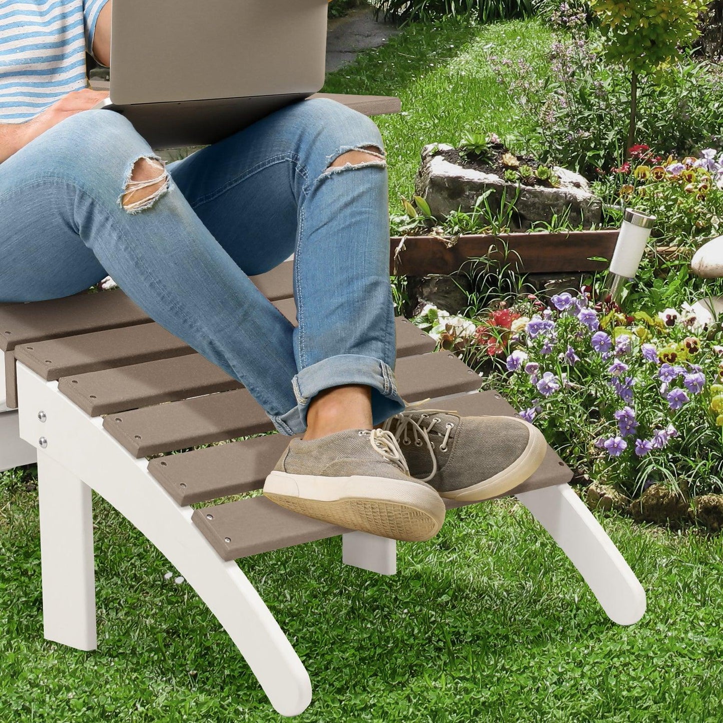 Outdoor Adirondack Ottoman - Weather-Resistant HDPE Patio Footrest for Ultimate Relaxation Aoodor