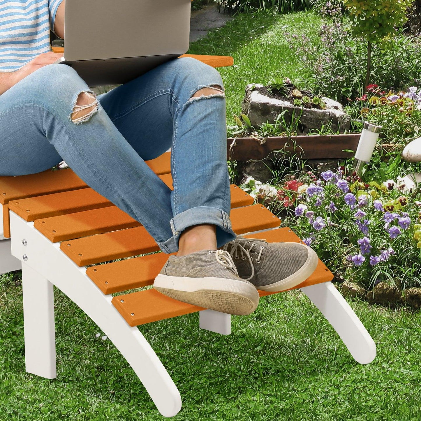 Outdoor Adirondack Ottoman - Weather-Resistant HDPE Patio Footrest for Ultimate Relaxation Aoodor