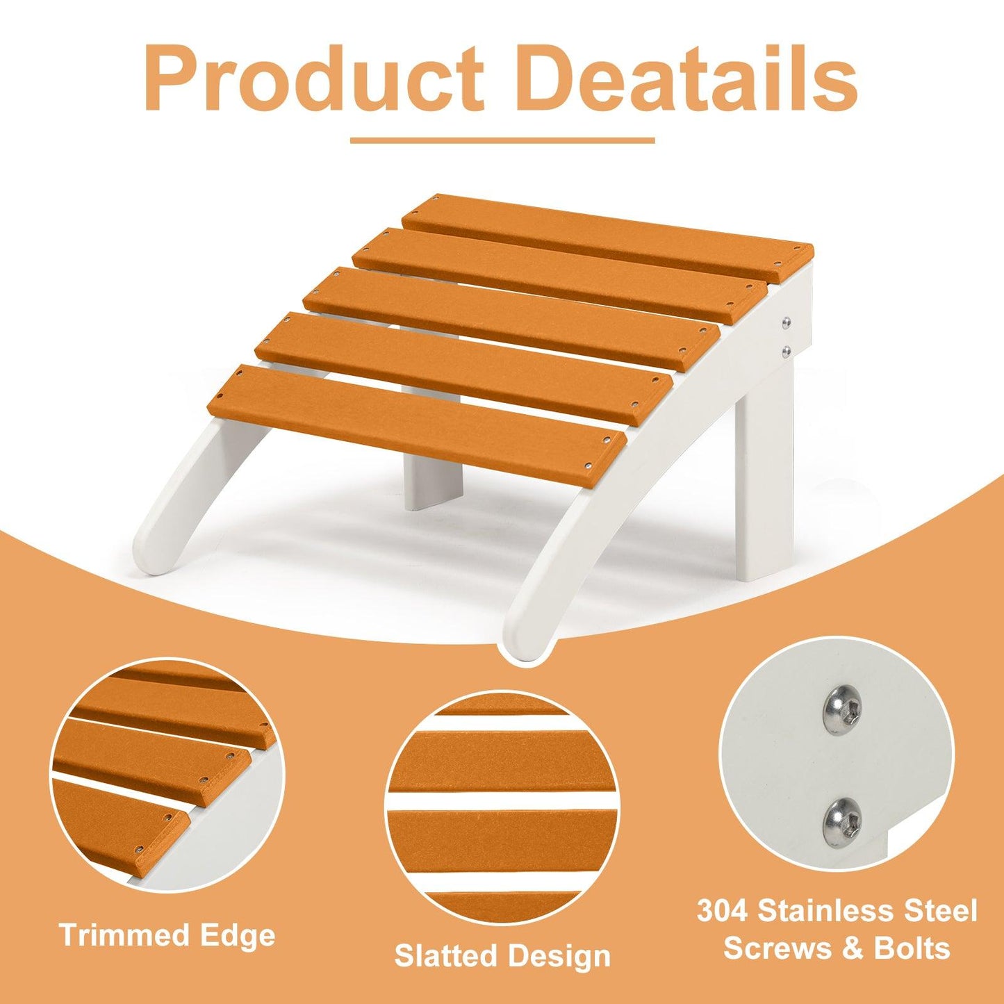 Outdoor Adirondack Ottoman - Weather-Resistant HDPE Patio Footrest for Ultimate Relaxation Aoodor