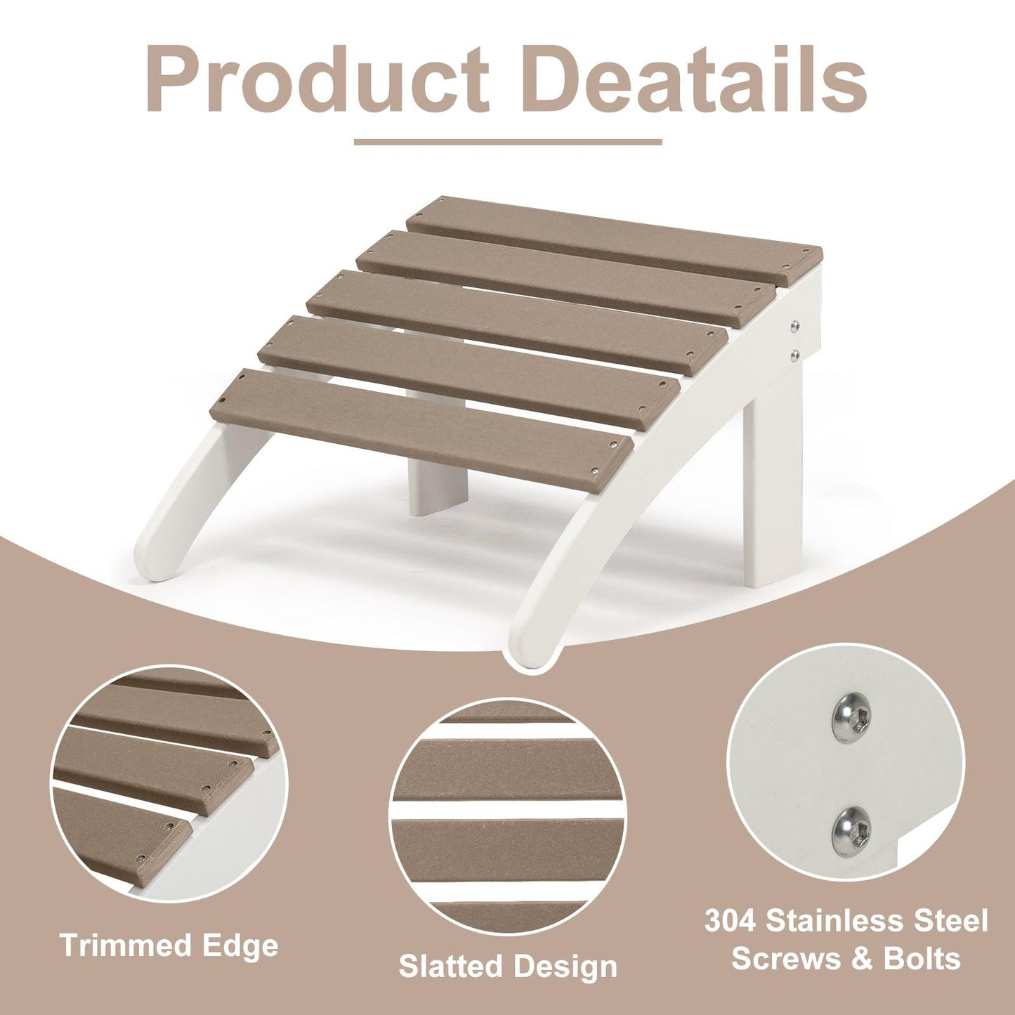 Outdoor Adirondack Ottoman - Weather-Resistant HDPE Patio Footrest for Ultimate Relaxation Aoodor
