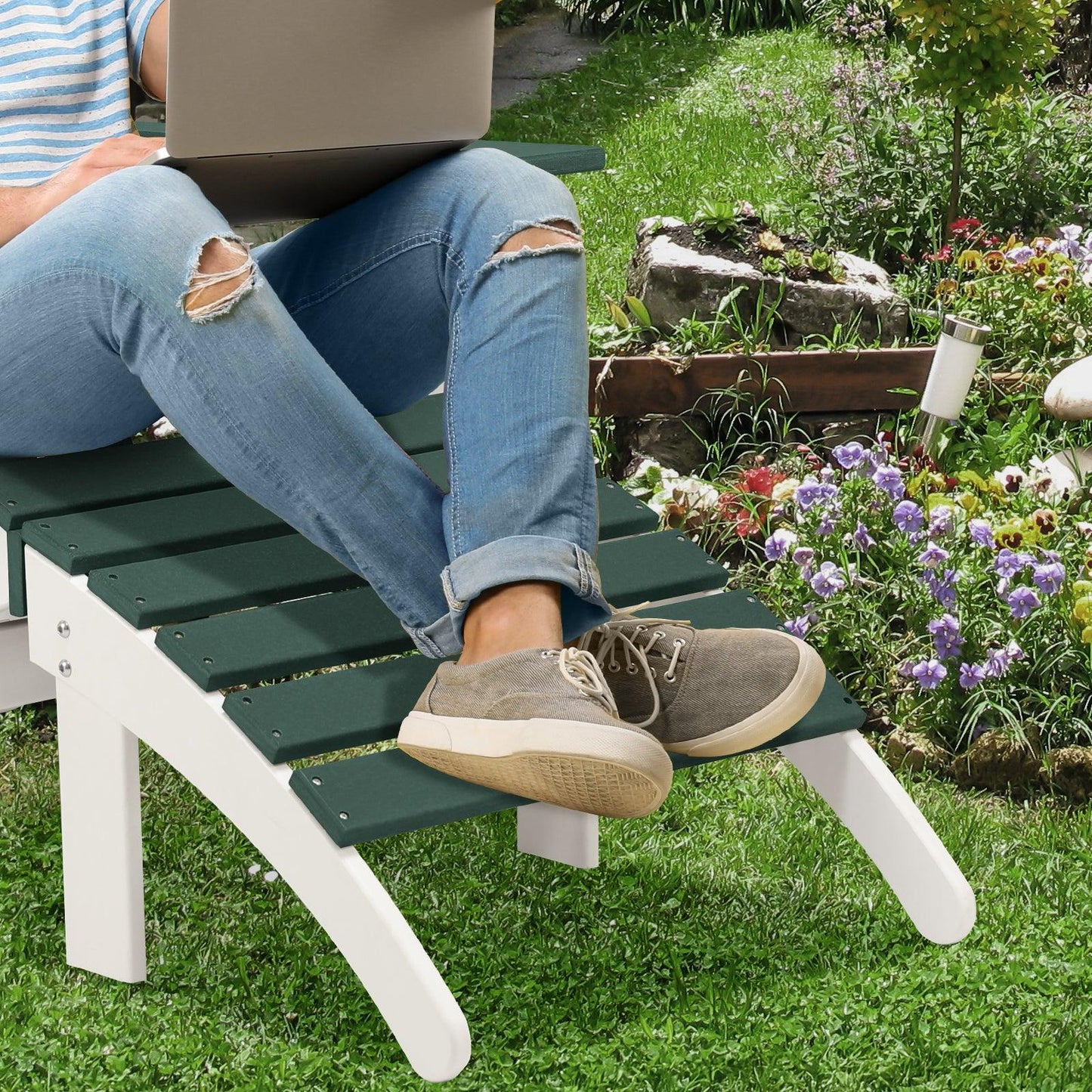 Outdoor Adirondack Ottoman - Weather-Resistant HDPE Patio Footrest for Ultimate Relaxation Aoodor