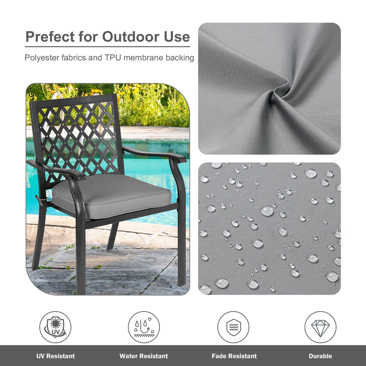 Outdoor Chair Cushion Soft and Fade-resistant Polyester Gray Aoodor