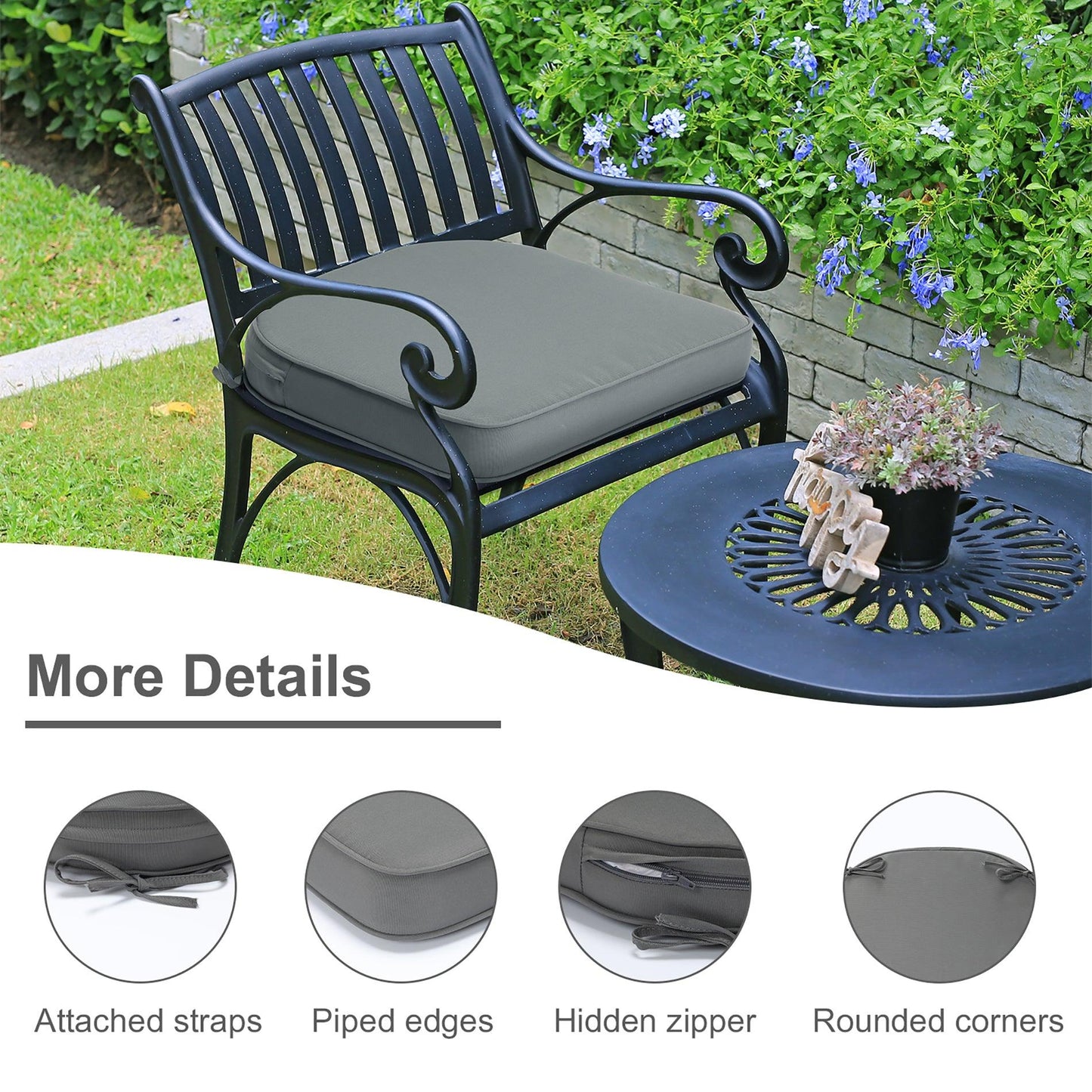 Outdoor Chair Cushion Soft and Fade-resistant Polyester Gray Aoodor