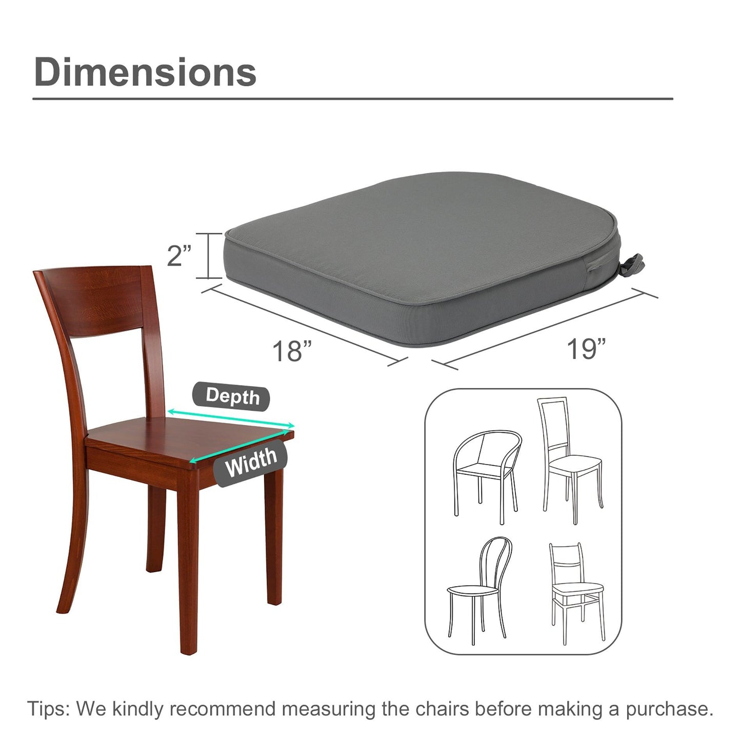 Outdoor Chair Cushion Soft and Fade-resistant Polyester Gray Aoodor