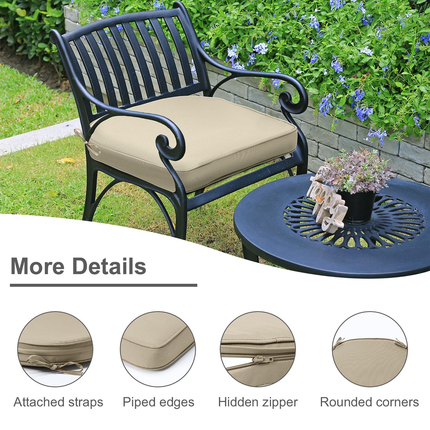 Outdoor Chair Cushion Soft and Fade-resistant Polyester Khaki Aoodor