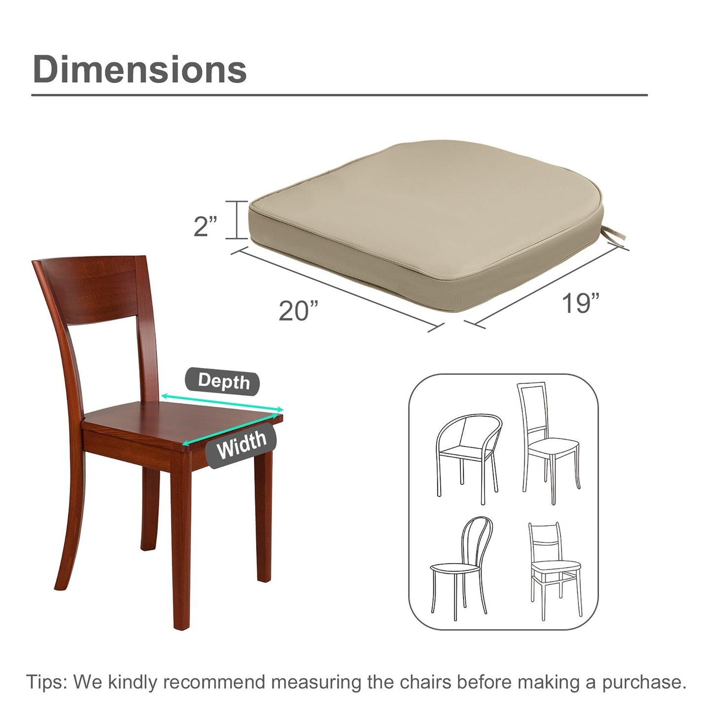 Outdoor Chair Cushion Soft and Fade-resistant Polyester Khaki Aoodor