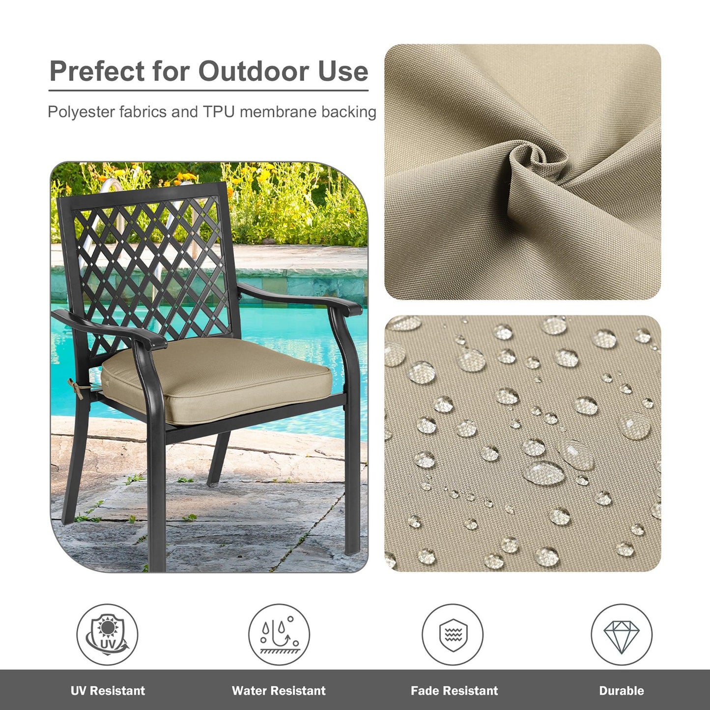 Outdoor Chair Cushion Soft and Fade-resistant Polyester Khaki Aoodor